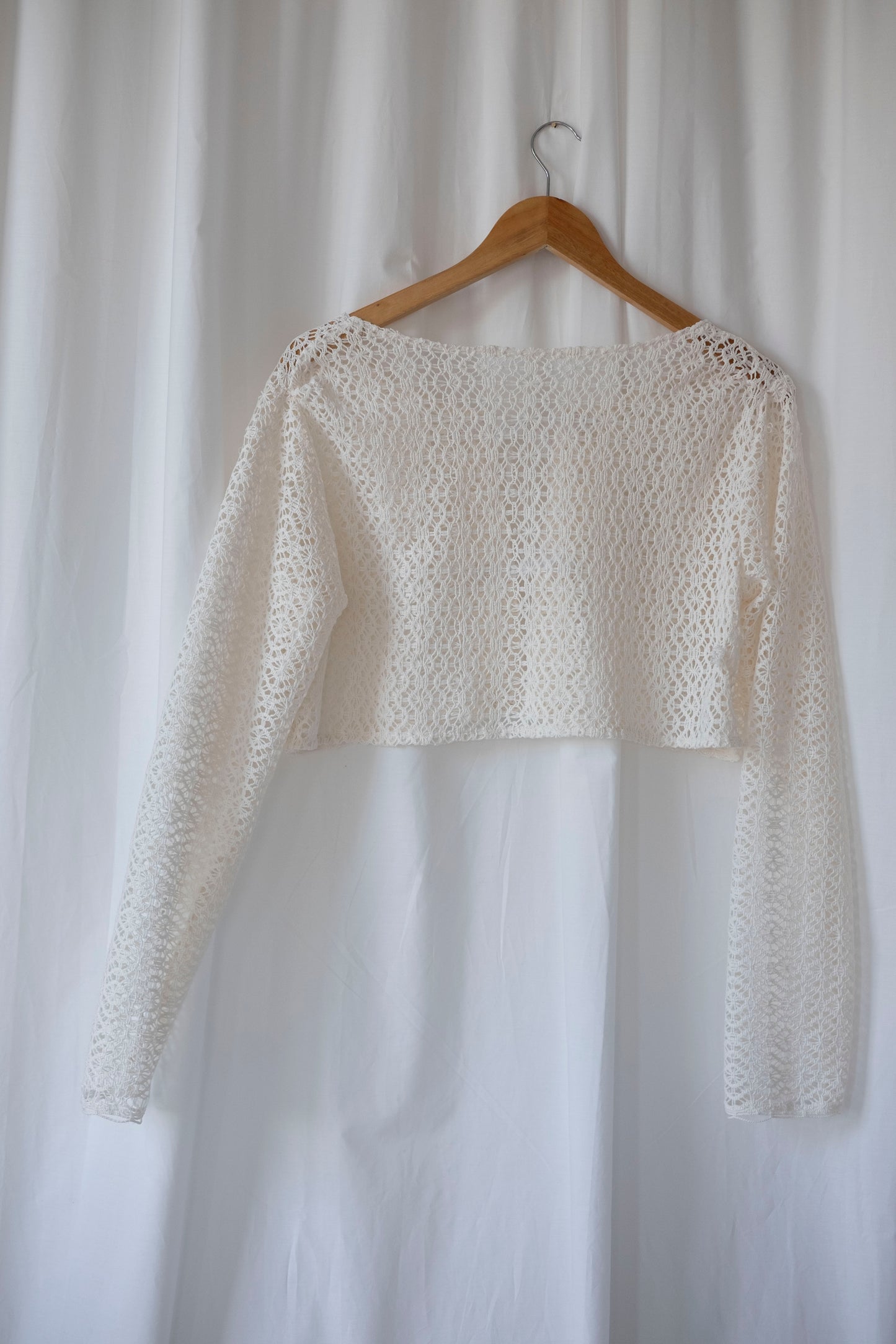 Sage ~ Reworked Vintage Lace Crochet Tie Top - S