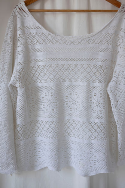 Lupin ~ Reworked Vintage Lace Crochet Bardot Top - L/XL