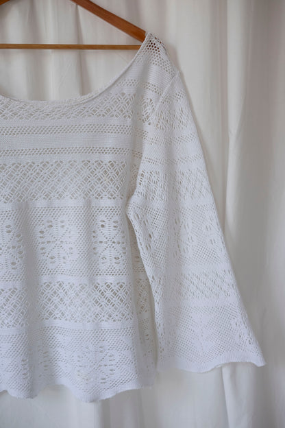 Lupin ~ Reworked Vintage Lace Crochet Bardot Top - L/XL