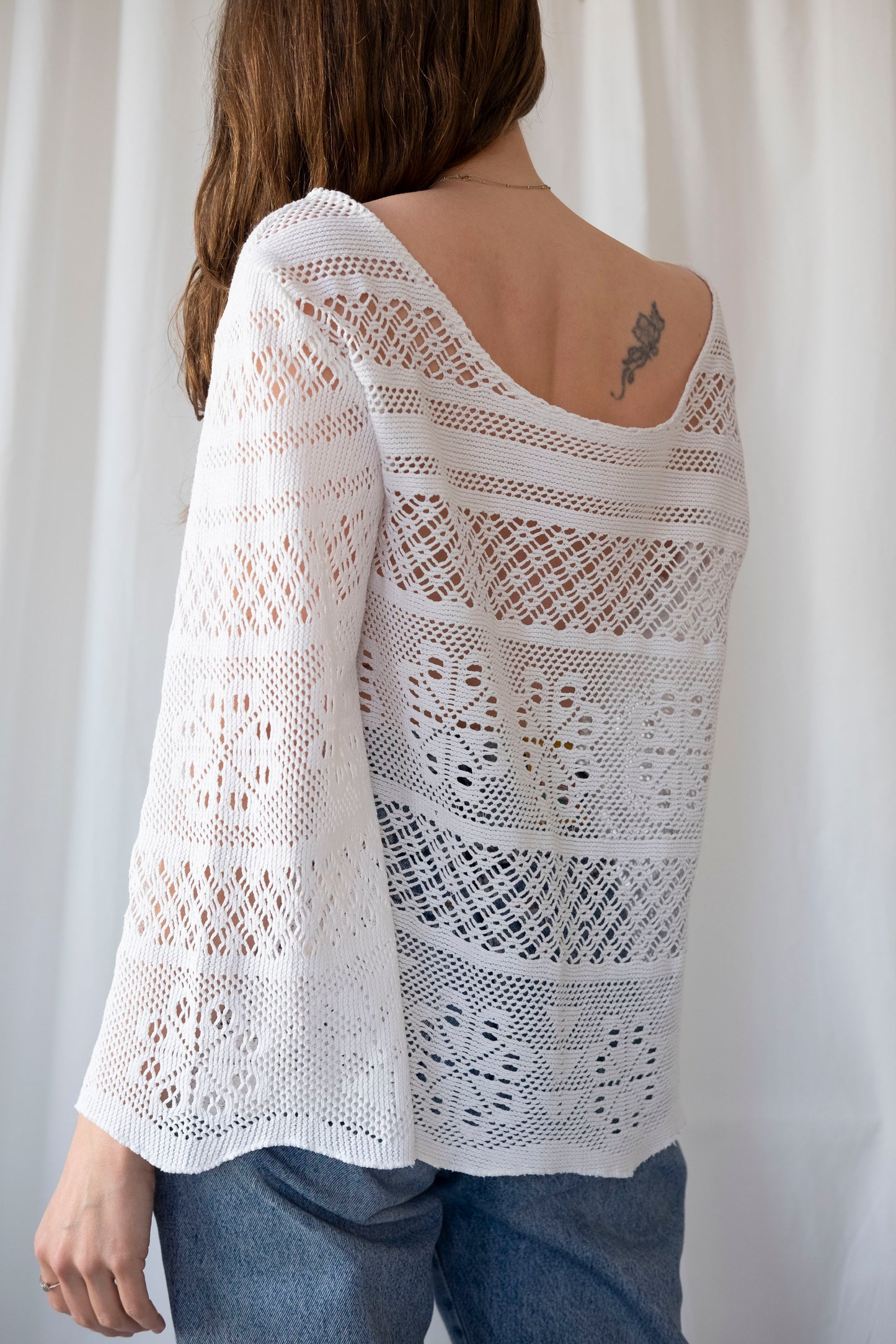 Lupin ~ Reworked Vintage Lace Crochet Bardot Top - L/XL