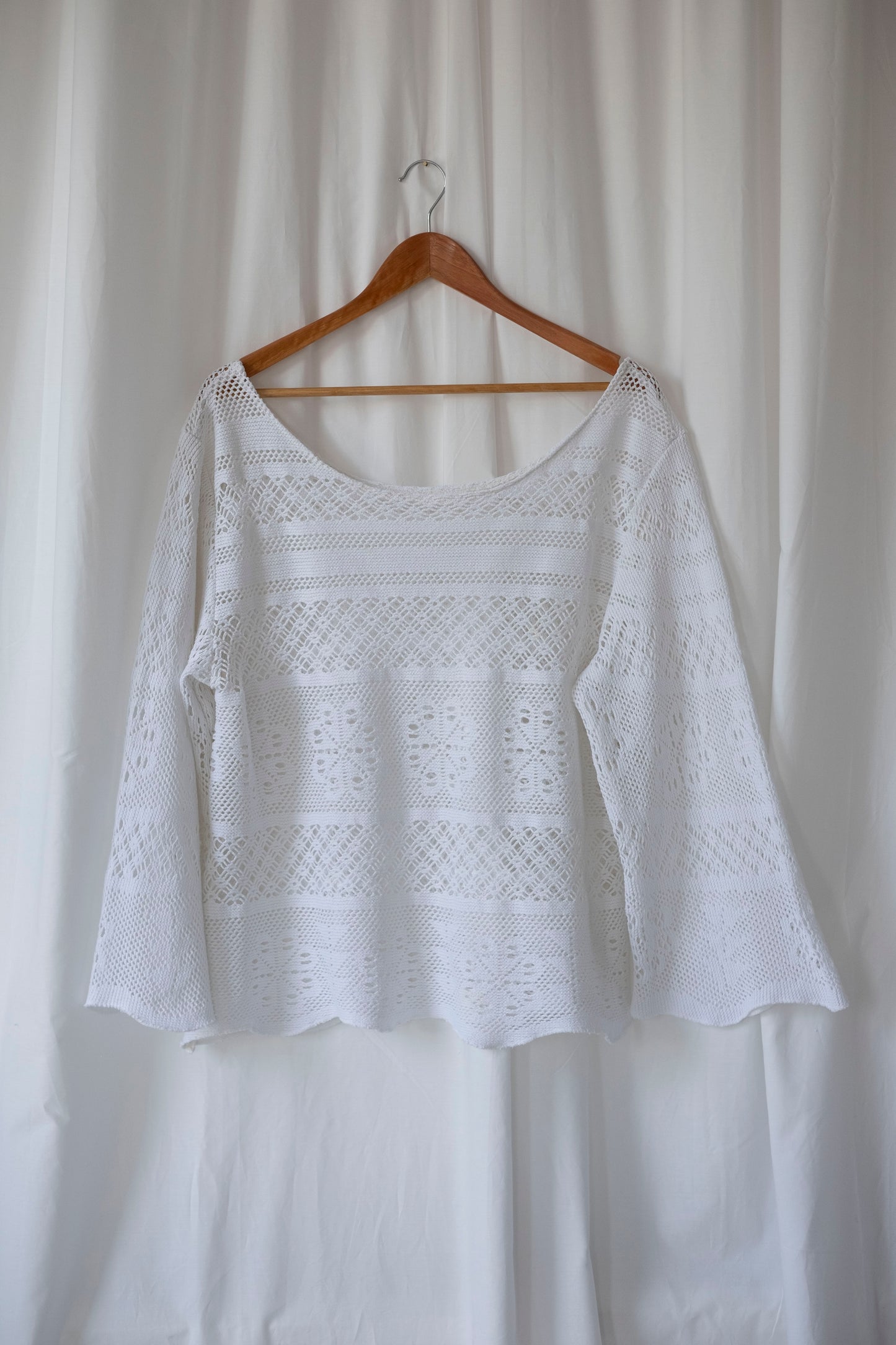 Lupin ~ Reworked Vintage Lace Crochet Bardot Top - L/XL