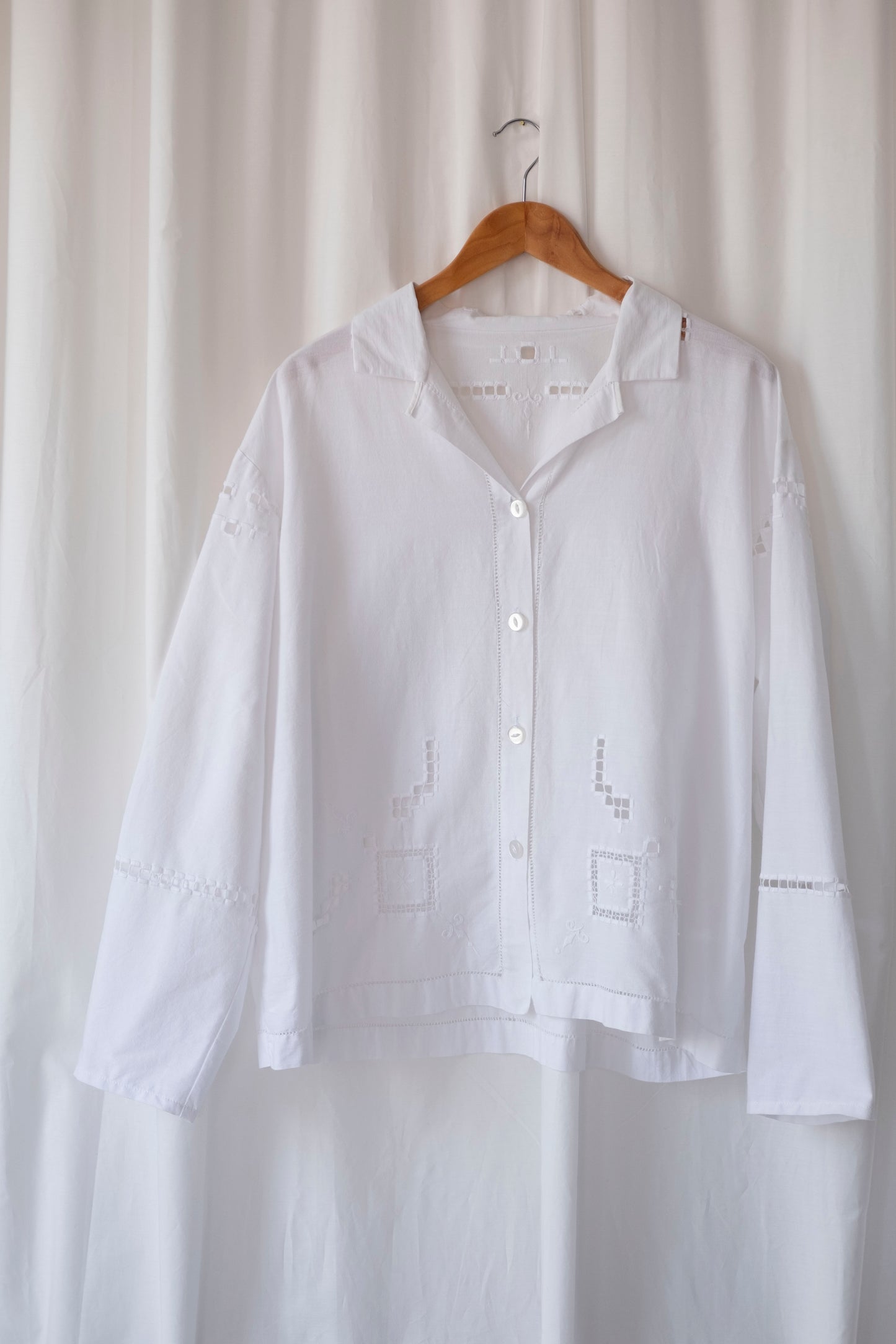 Lily of the Valley ~ Reworked Cotton Tablecloth Shirt ~ L/XL