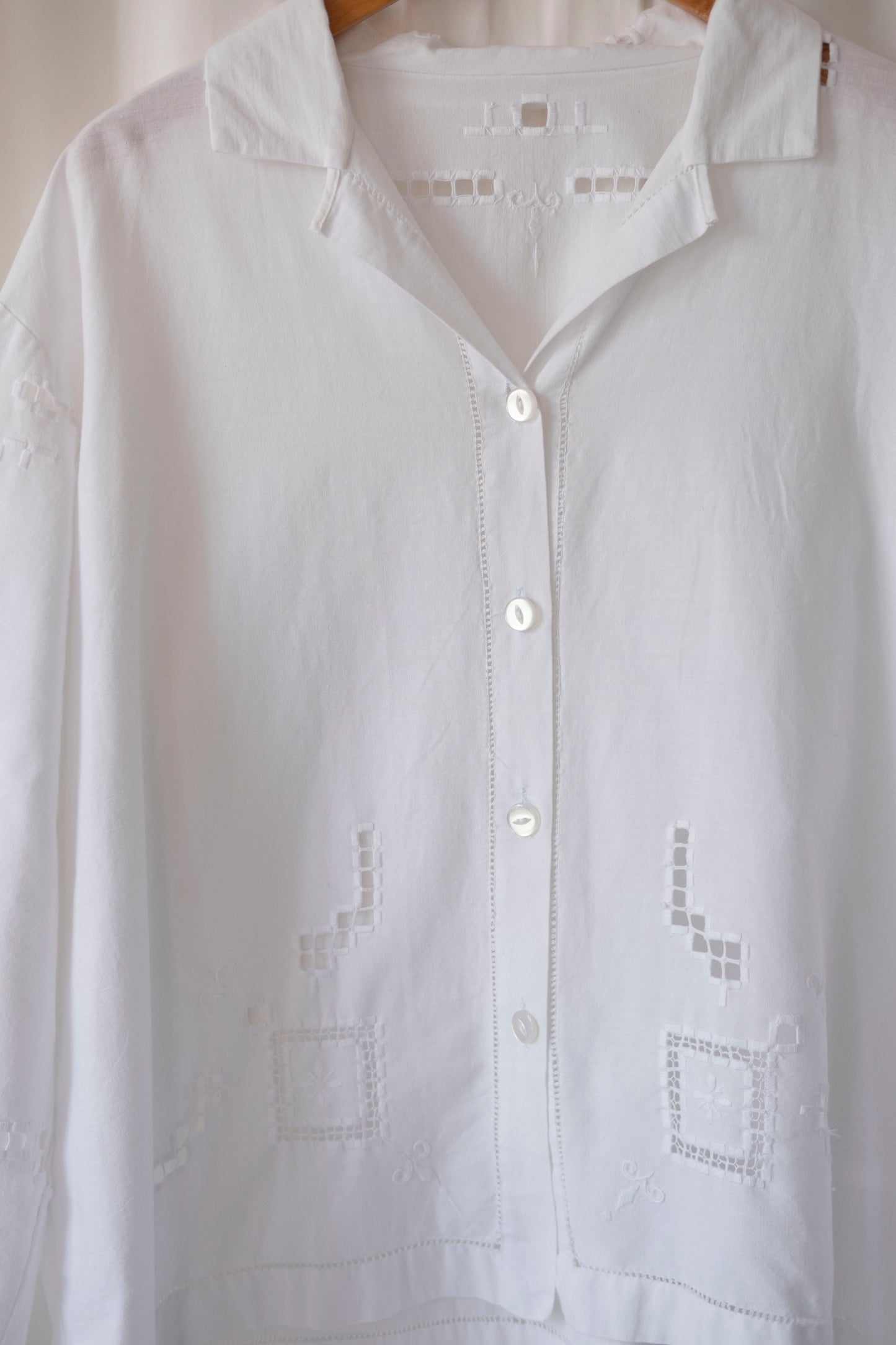 Lily of the Valley ~ Reworked Cotton Tablecloth Shirt ~ L/XL