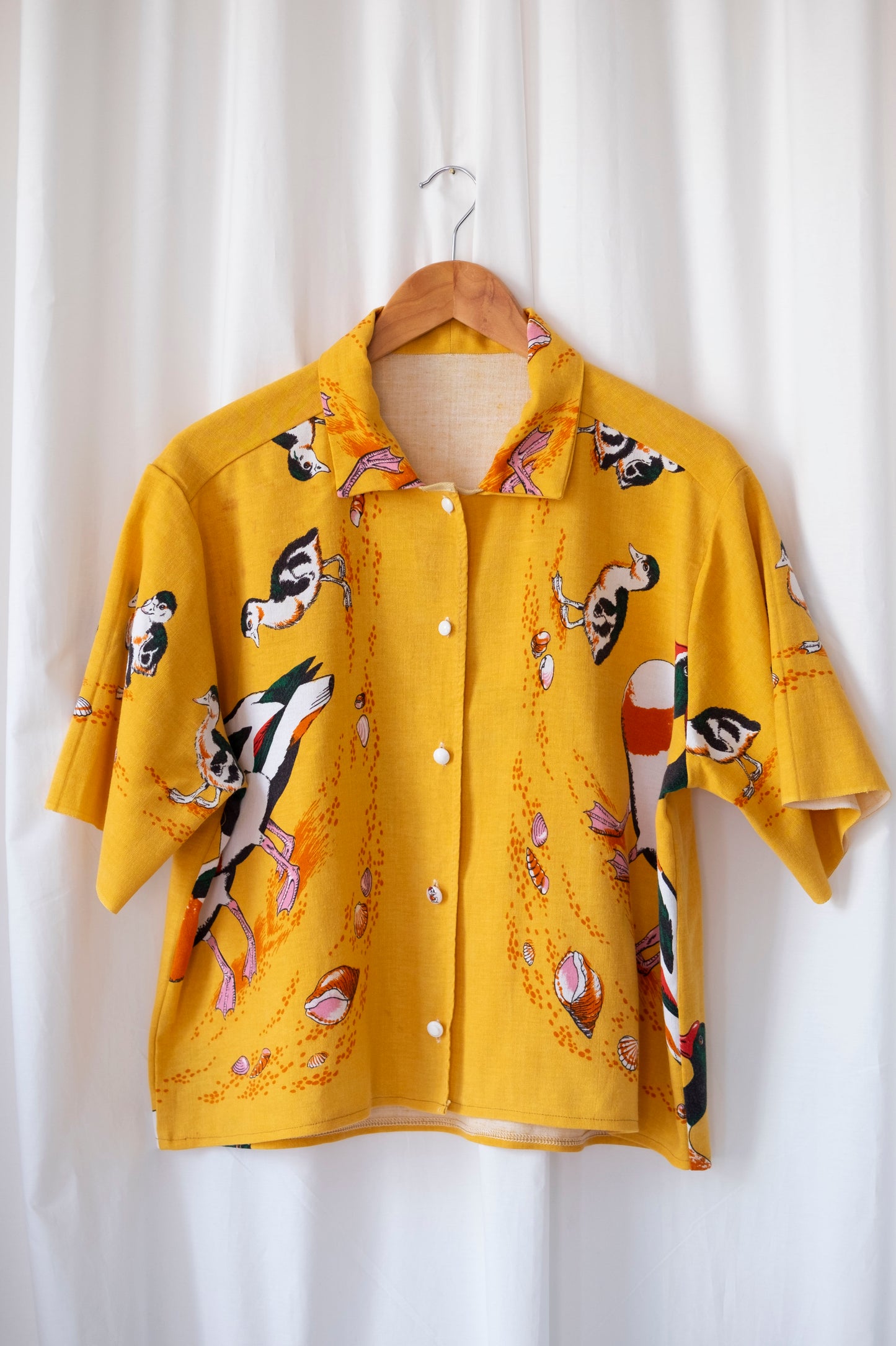 Shelduck ~ Reworked Linen Tablecloth Duck Shirt ~ M