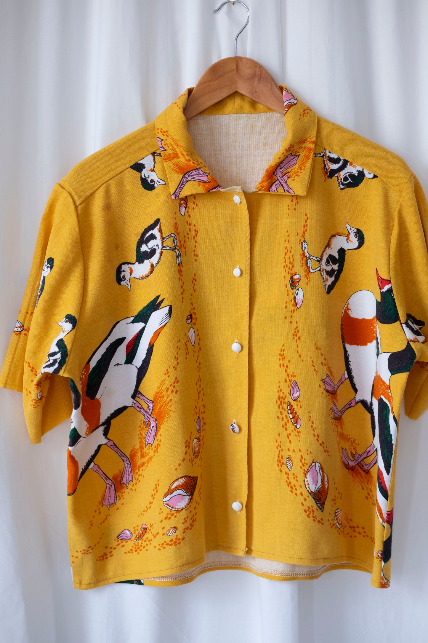 Shelduck ~ Reworked Linen Tablecloth Duck Shirt ~ M