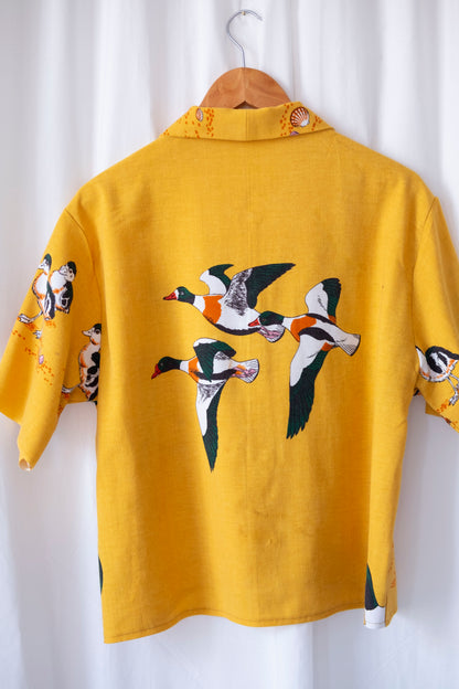 Shelduck ~ Reworked Linen Tablecloth Duck Shirt ~ M