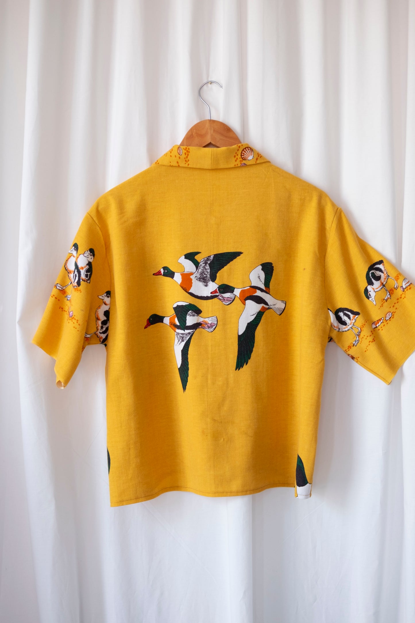 Shelduck ~ Reworked Linen Tablecloth Duck Shirt ~ M