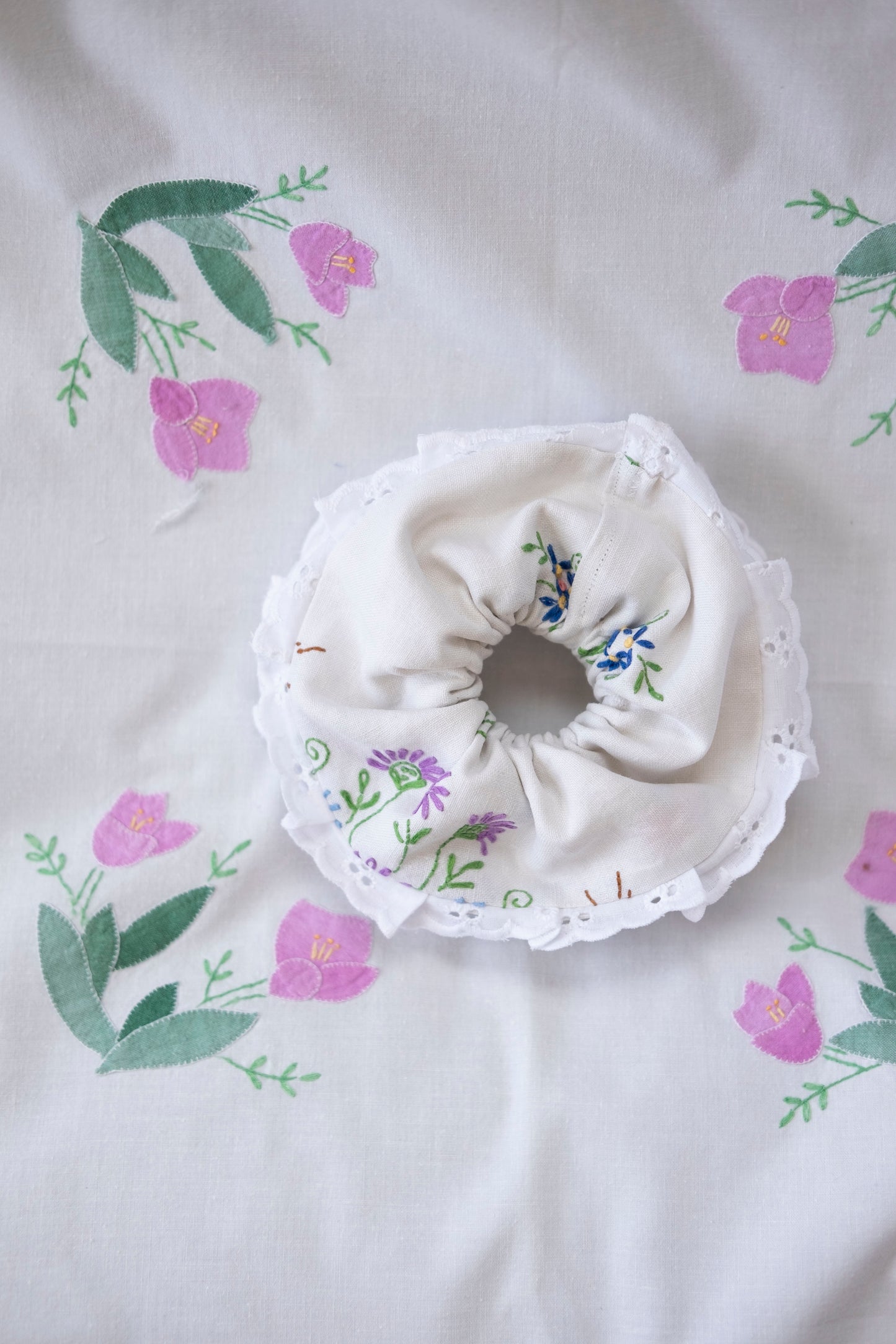 Solstice Scrunchie - Embroidered Linen 1