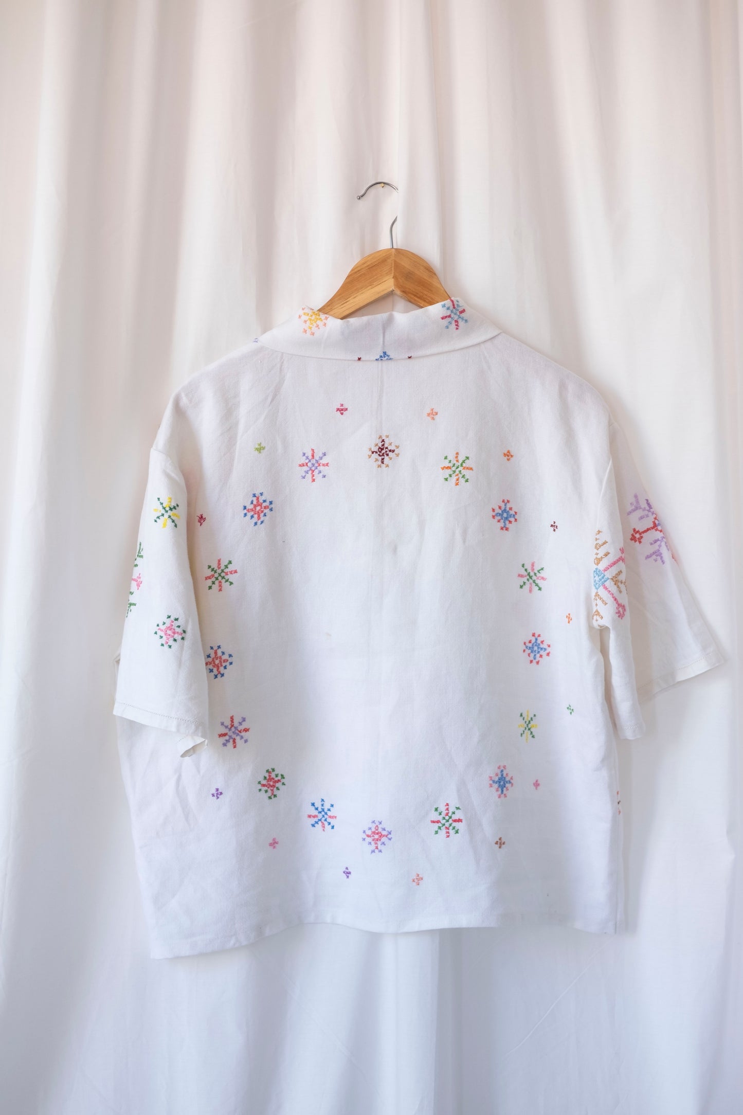 Lotus ~ Reworked Embroidered Tablecloth Shirt ~ L