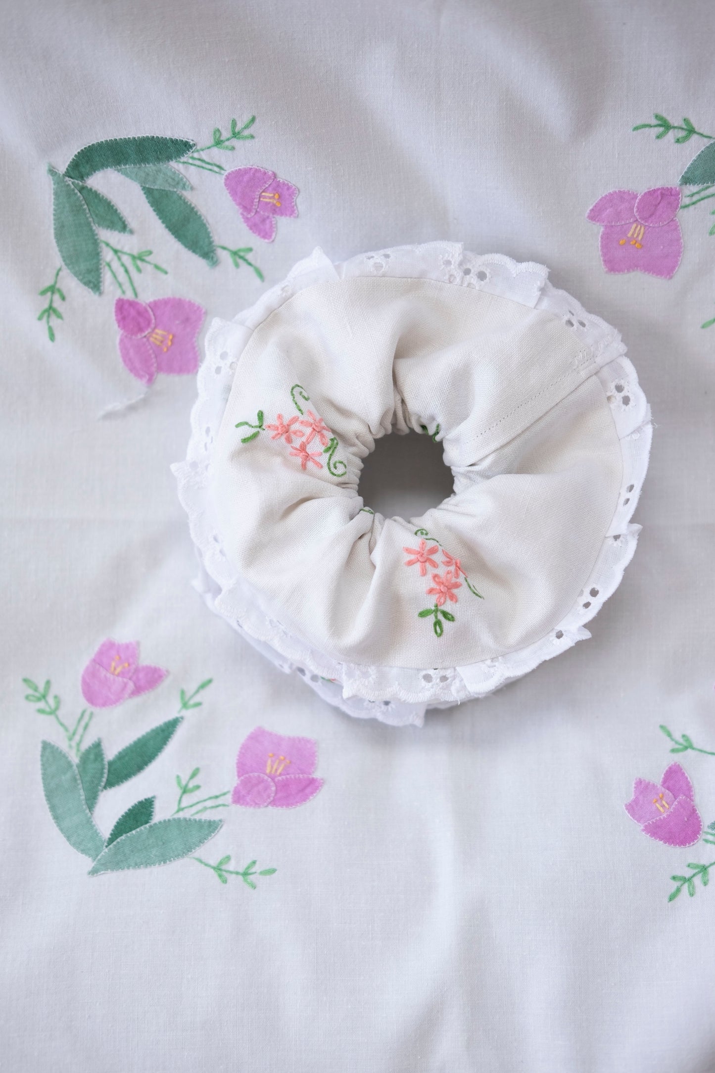 Solstice Scrunchie - Embroidered Linen 1