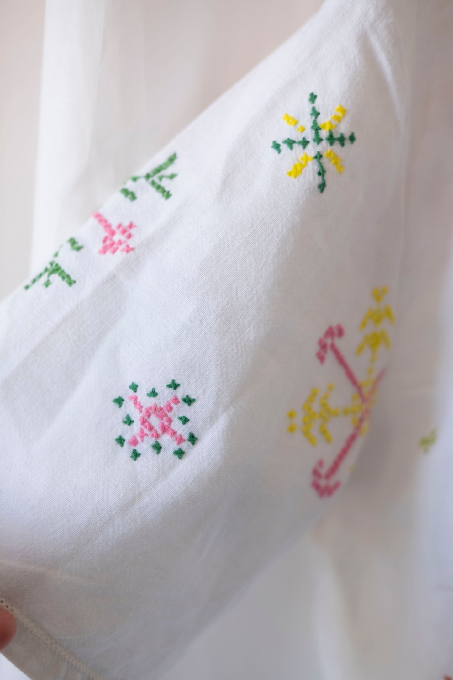 Lotus ~ Reworked Embroidered Tablecloth Shirt ~ L