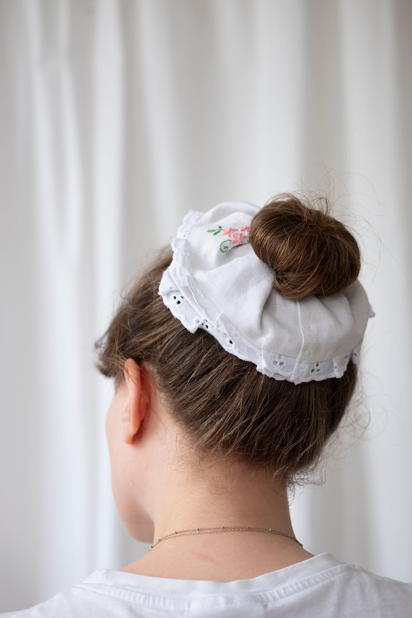 Solstice Scrunchie - Embroidered Linen 1