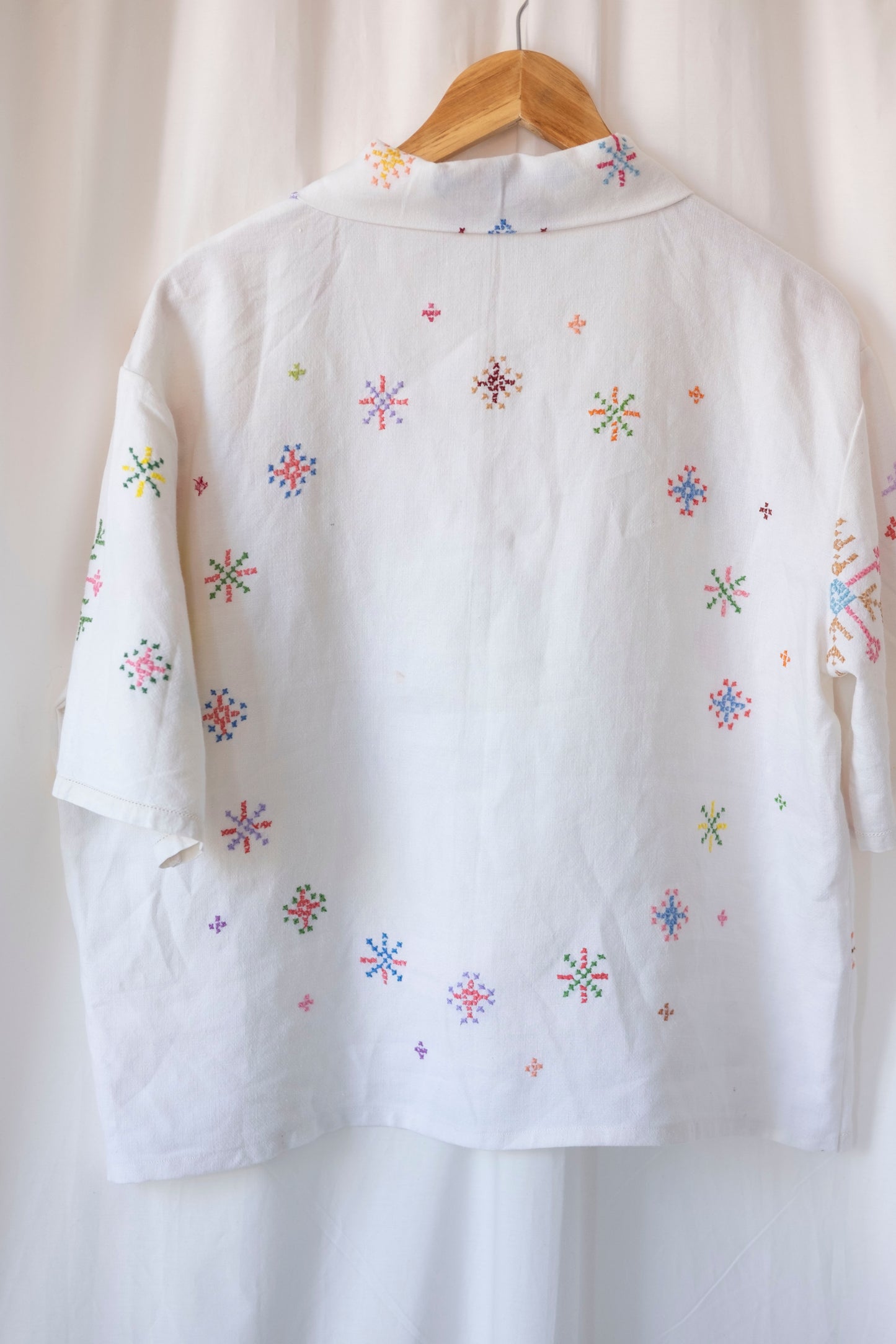 Lotus ~ Reworked Embroidered Tablecloth Shirt ~ L