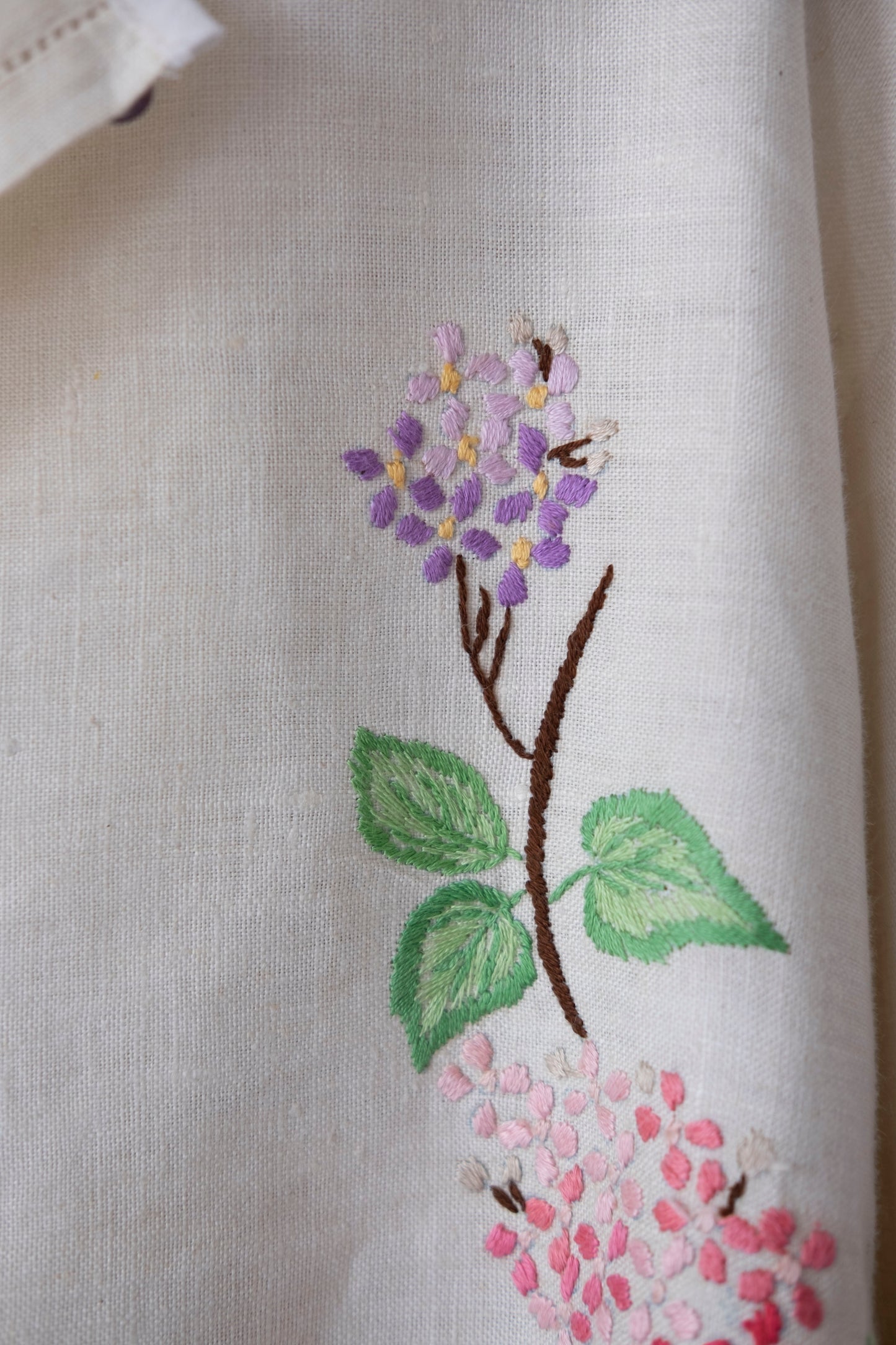 Lilac ~ Reworked Heavy Linen Embroidered Overshirt ~ L/XL