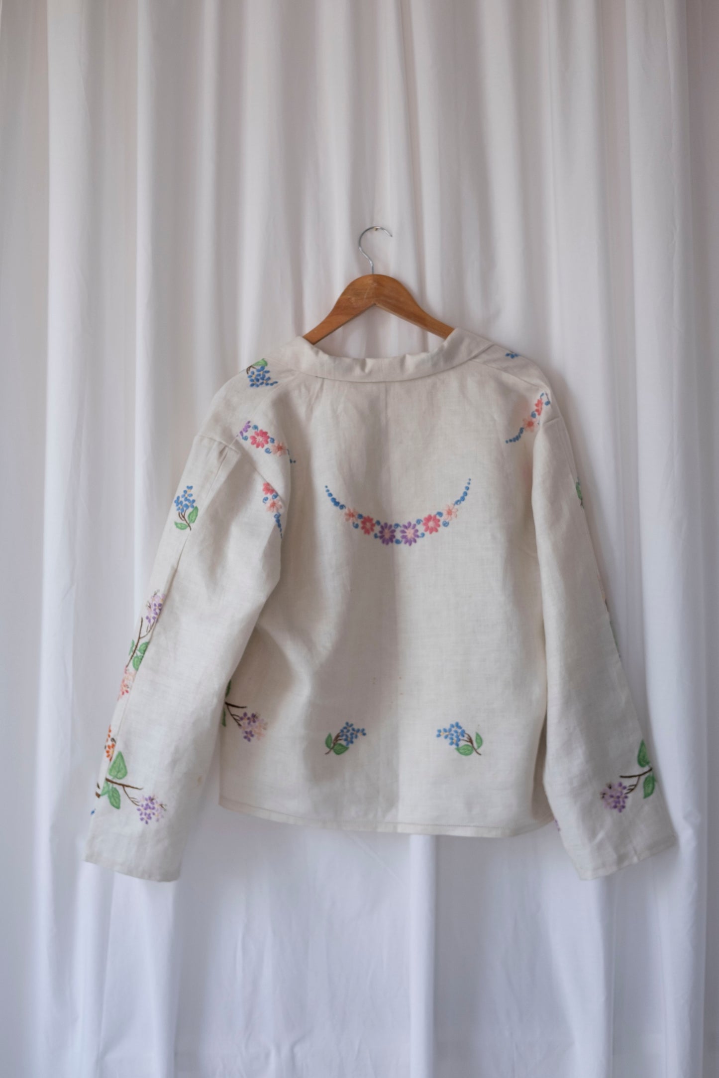 Lilac ~ Reworked Heavy Linen Embroidered Overshirt ~ L/XL