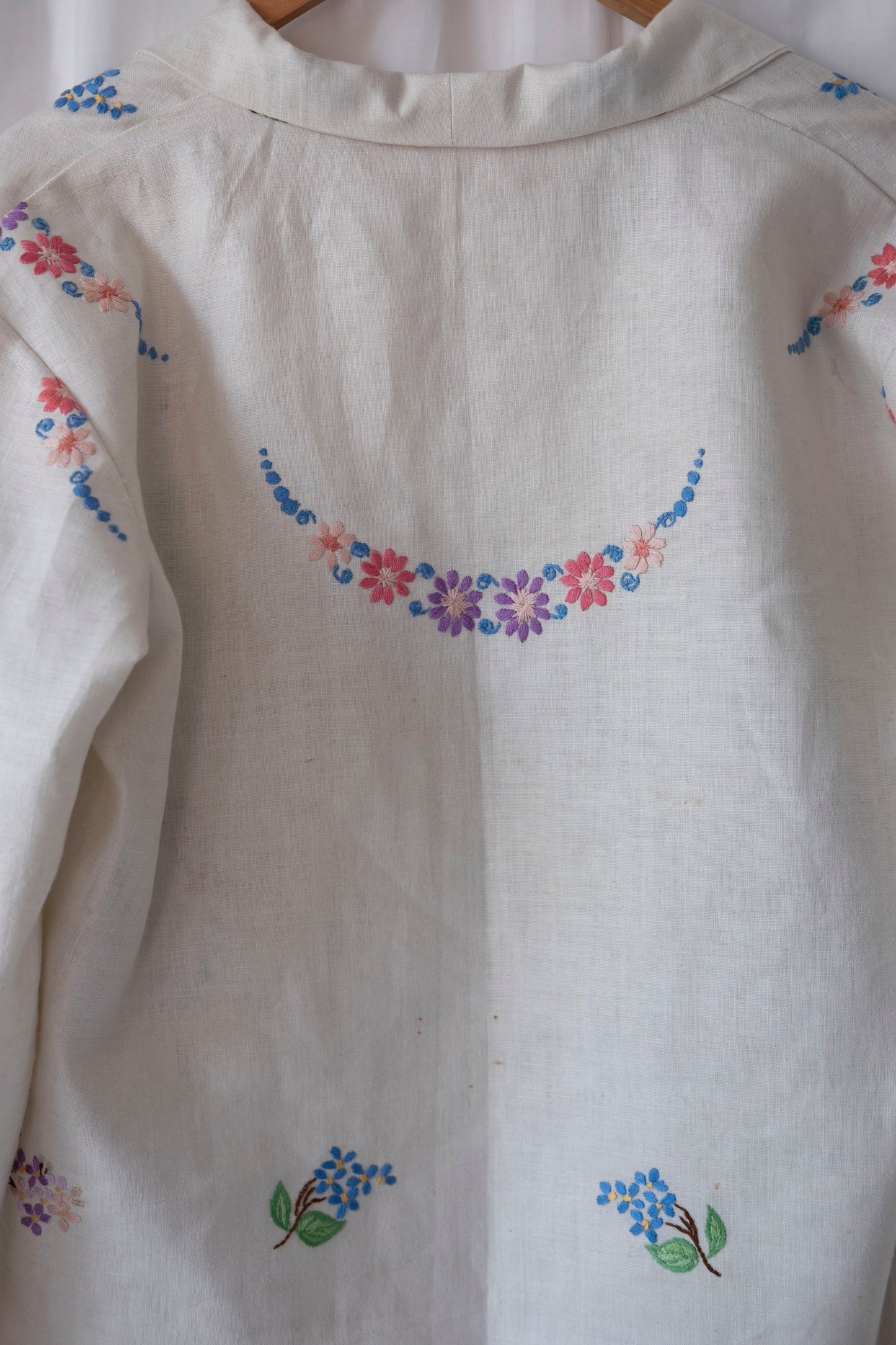 Lilac ~ Reworked Heavy Linen Embroidered Overshirt ~ L/XL