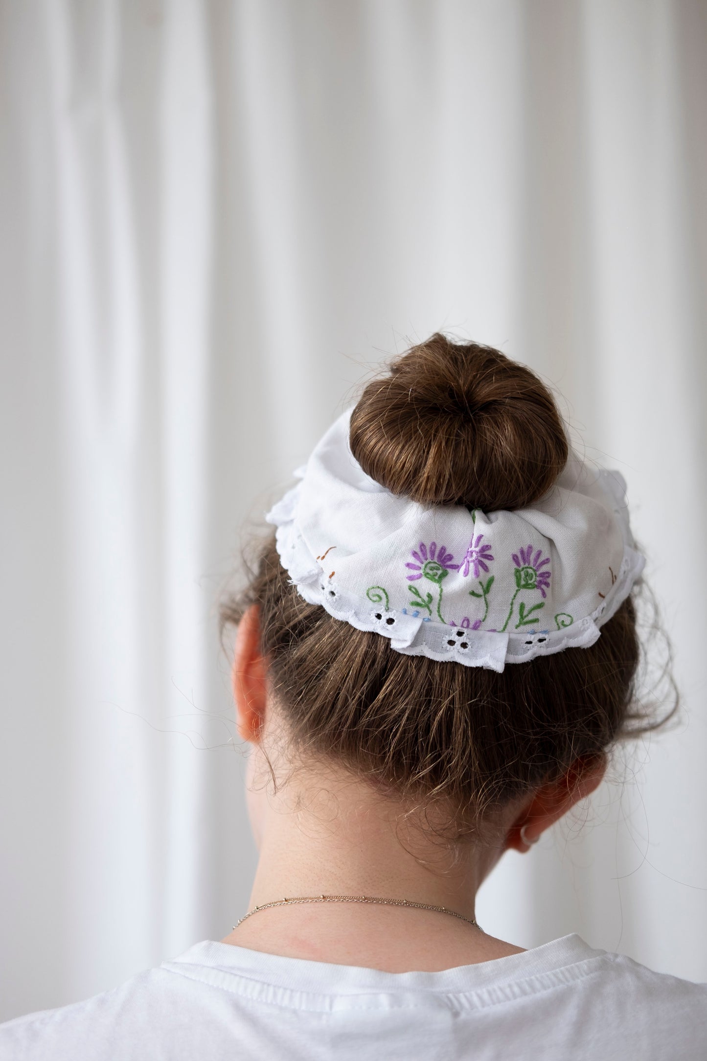 Solstice Scrunchie - Embroidered Linen 1