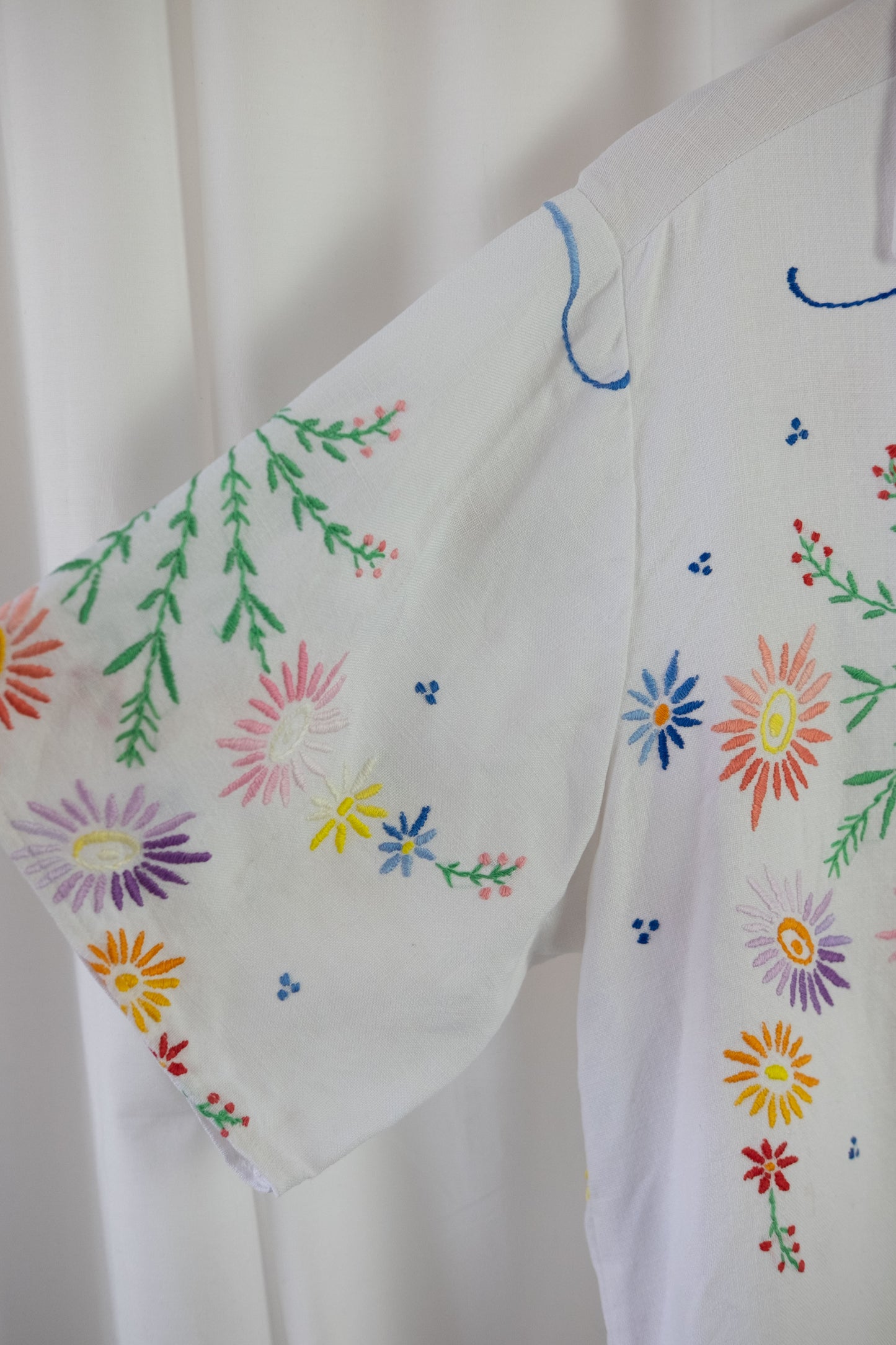 Freesia ~ Reworked Vintage Linen Embroidered Shirt - S/M