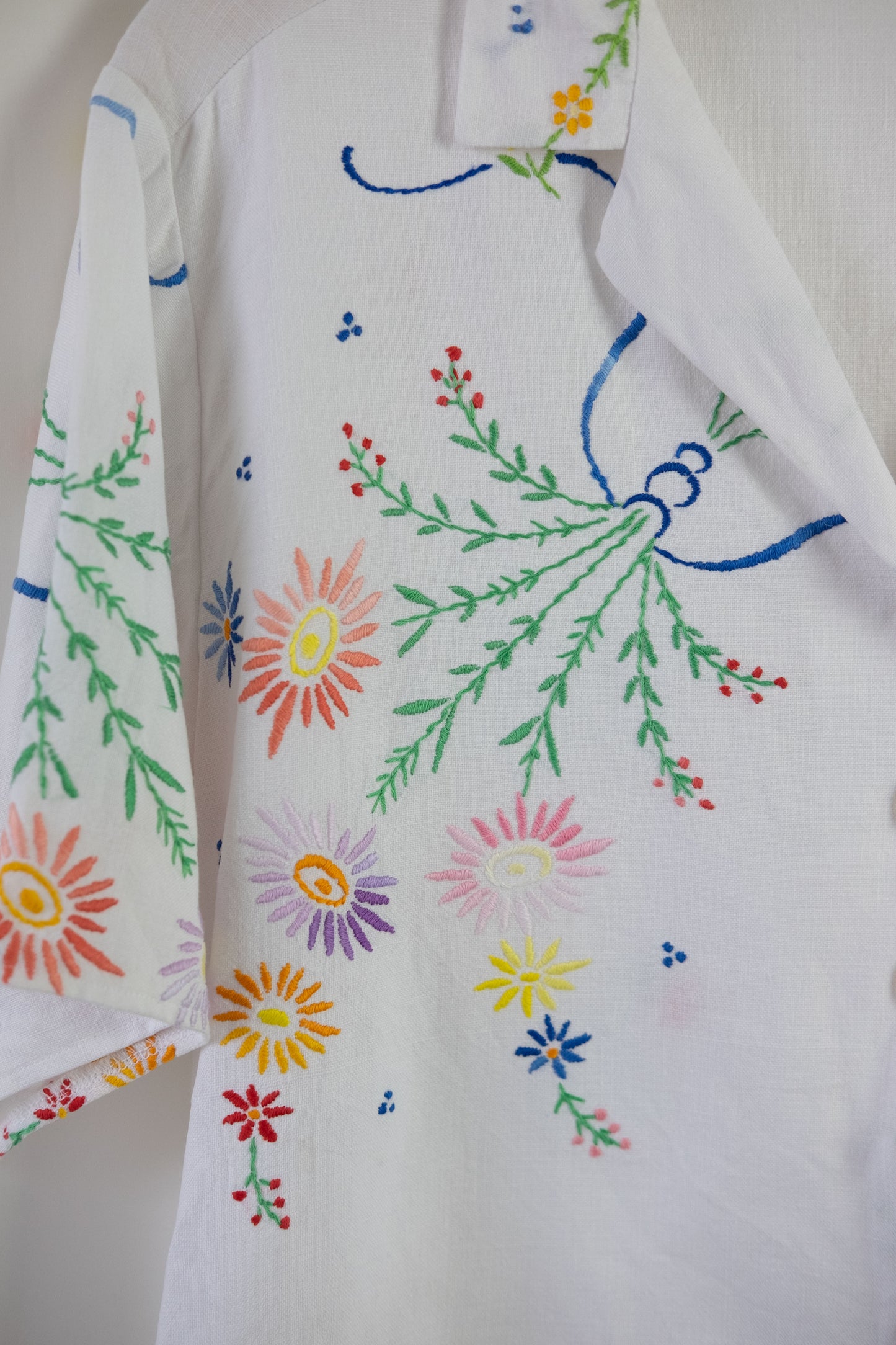 Freesia ~ Reworked Vintage Linen Embroidered Shirt - S/M