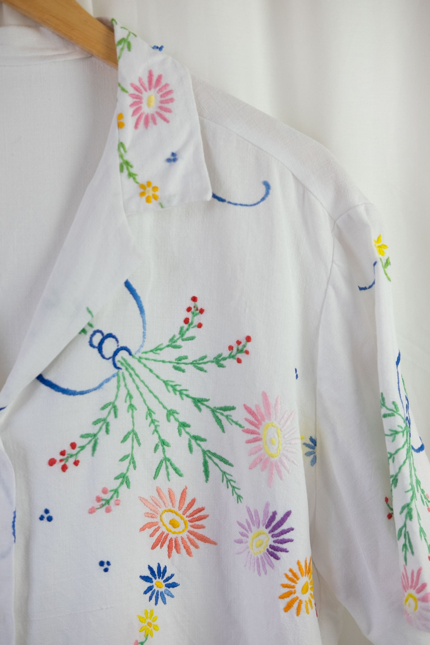 Freesia ~ Reworked Vintage Linen Embroidered Shirt - S/M