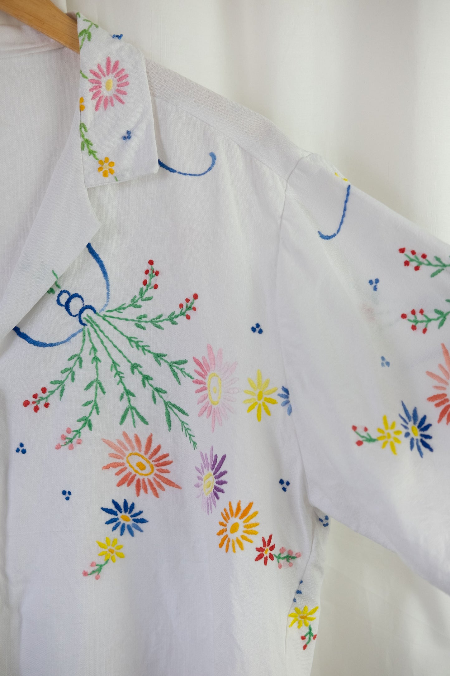 Freesia ~ Reworked Vintage Linen Embroidered Shirt - S/M