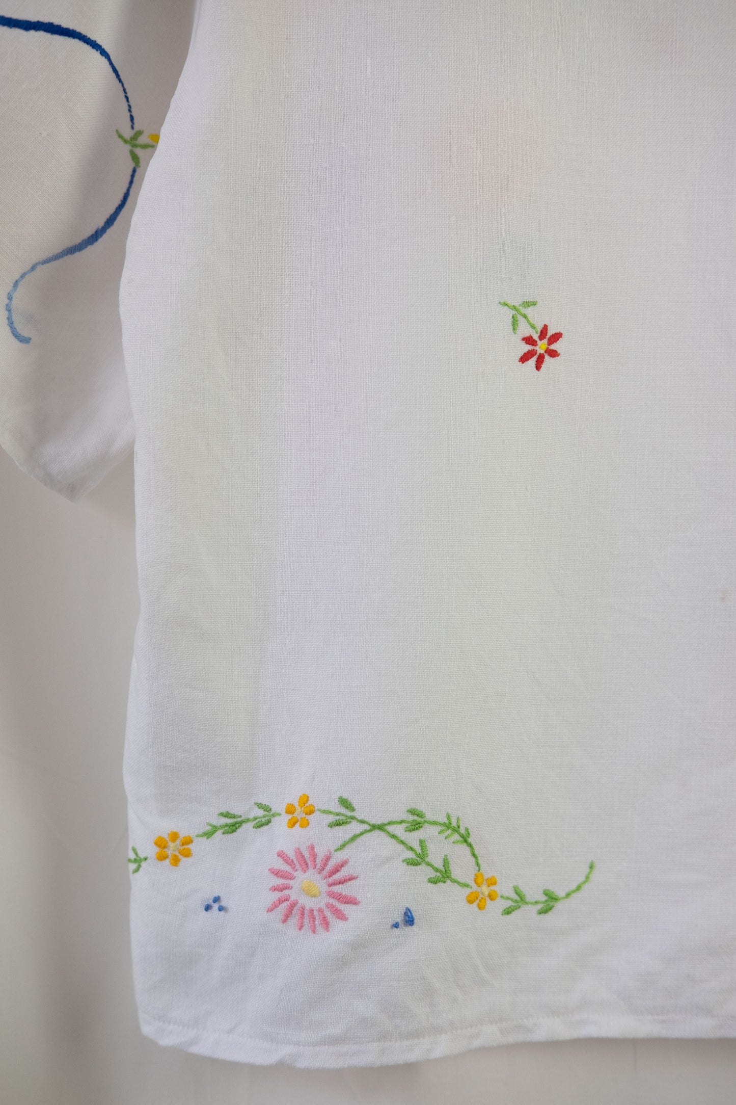 Freesia ~ Reworked Vintage Linen Embroidered Shirt - S/M