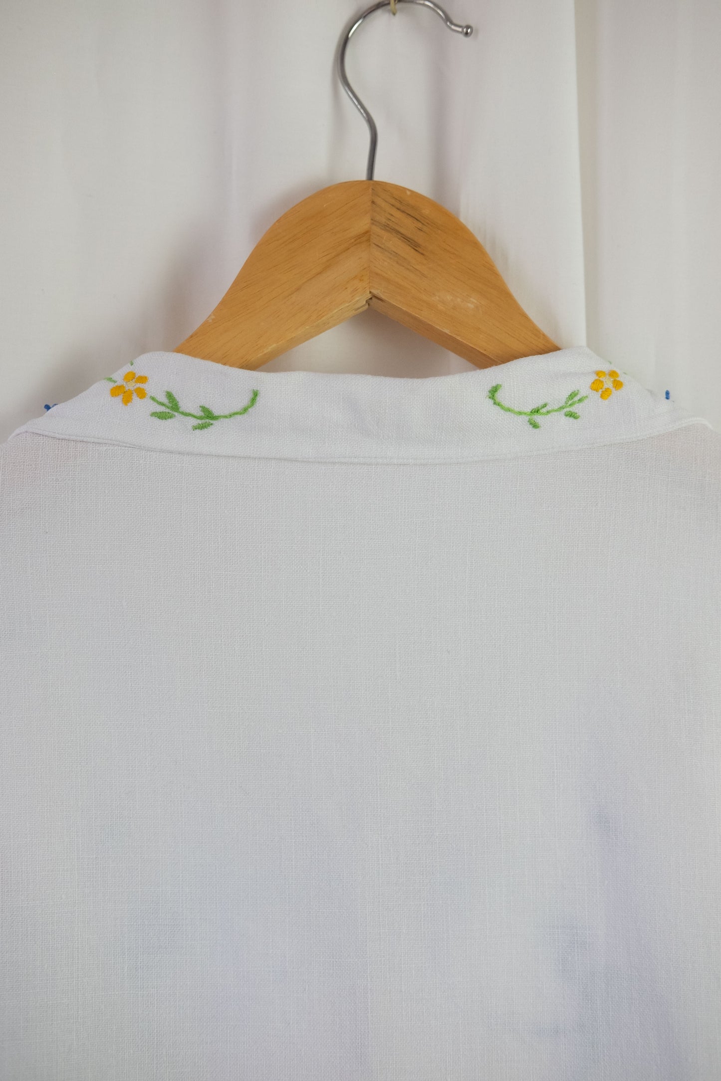 Freesia ~ Reworked Vintage Linen Embroidered Shirt - S/M