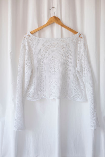 Aster ~ Upcycled Cotton Crochet Tablecloth Top ~ M/L