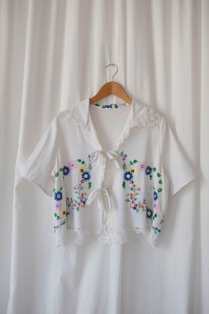 Cyanus ~ Reworked Vintage Tie Front Shirt - M