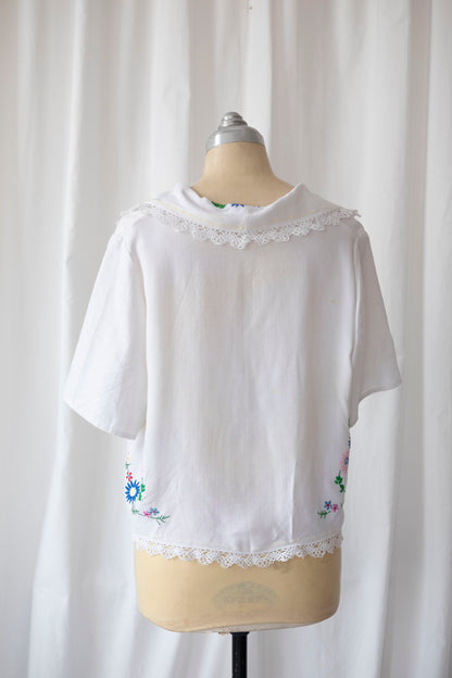 Cyanus ~ Reworked Vintage Tie Front Shirt - M