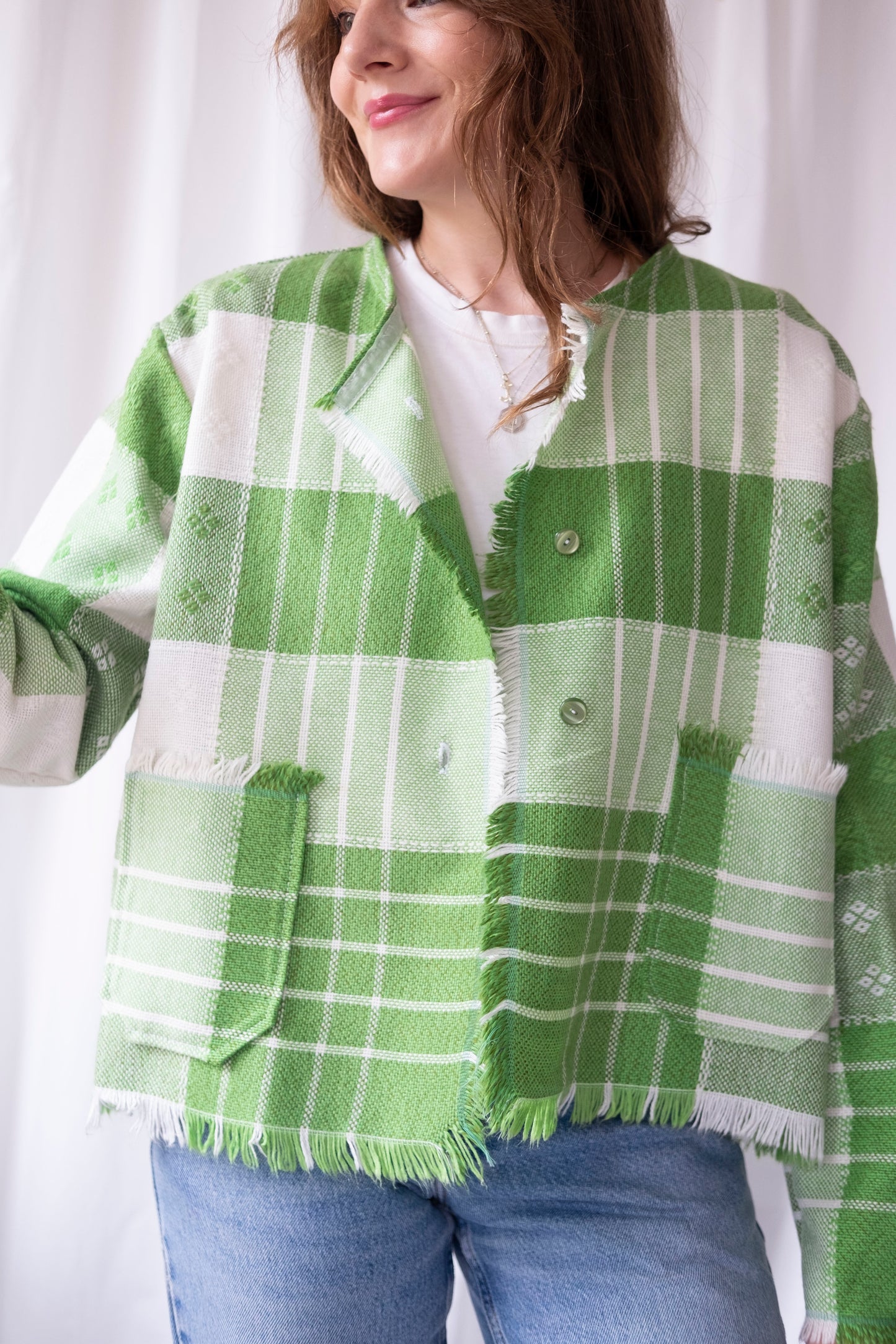 Linden ~ Reworked Vintage Fringe Blanket Jacket - M/L