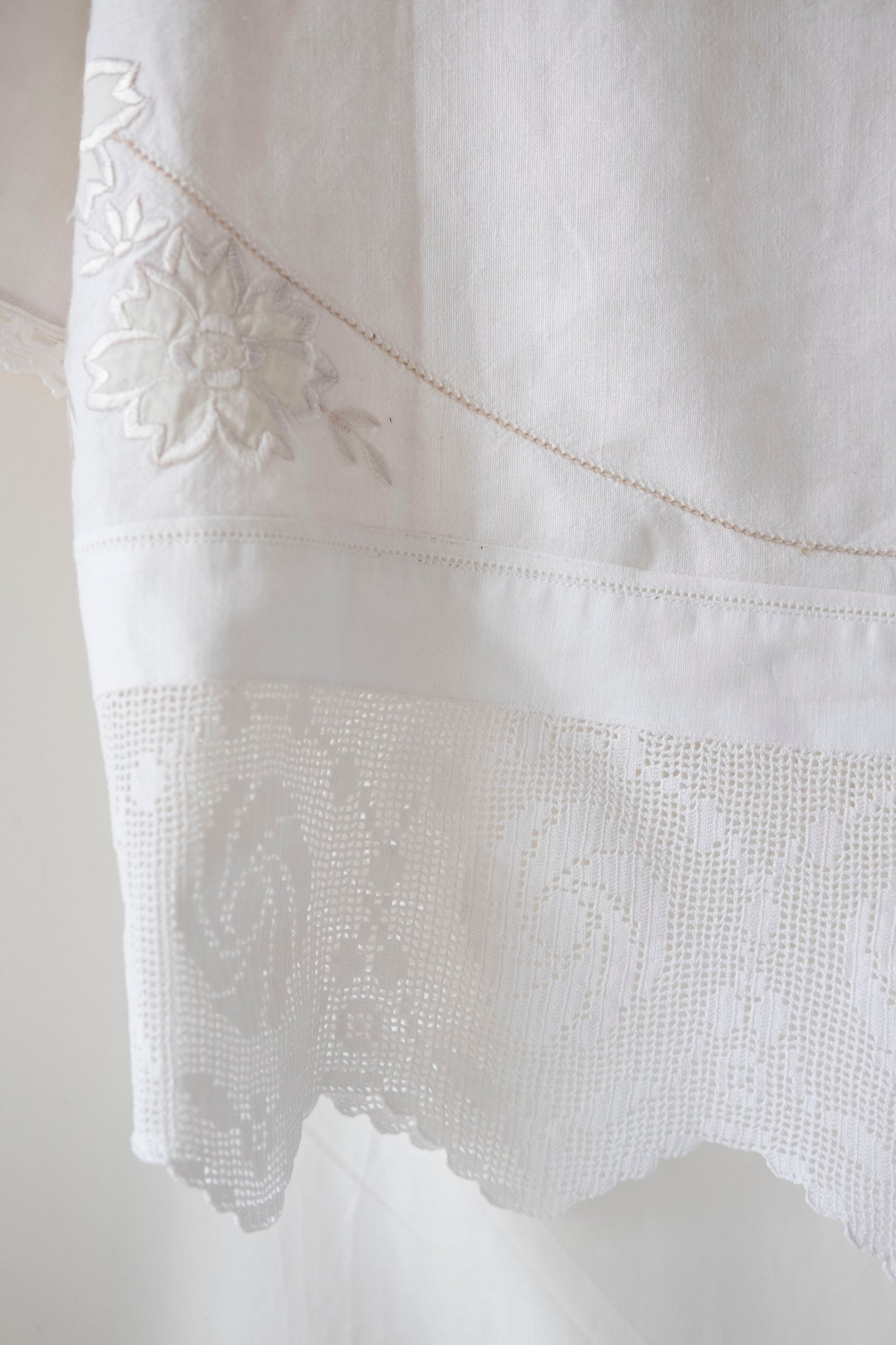 Primrose ~ Reworked Linen & Crochet Tee ~ M/L