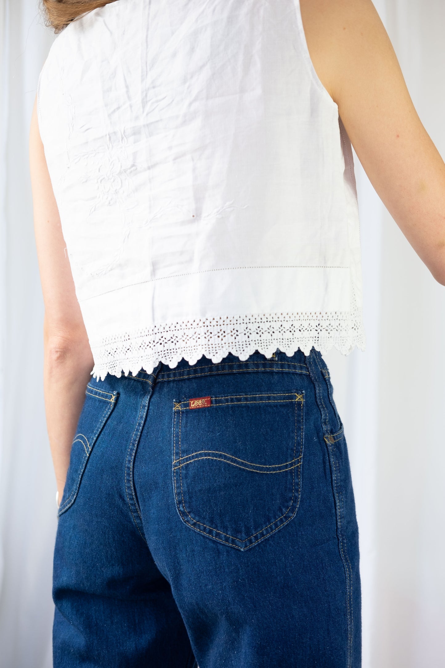 Reimagined Vintage Linen Crochet Cropped Top - S/M