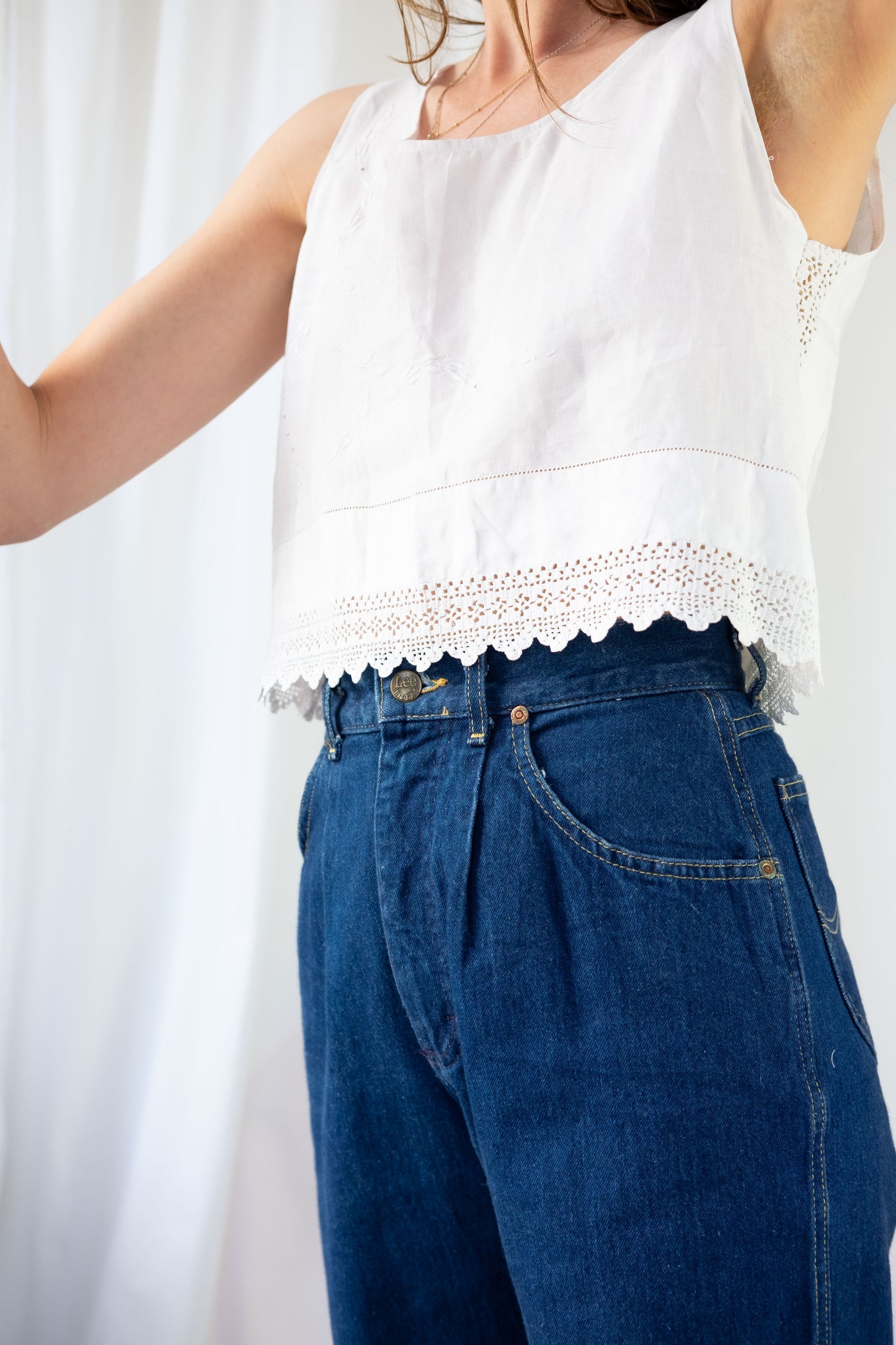 Reimagined Vintage Linen Crochet Cropped Top - S/M