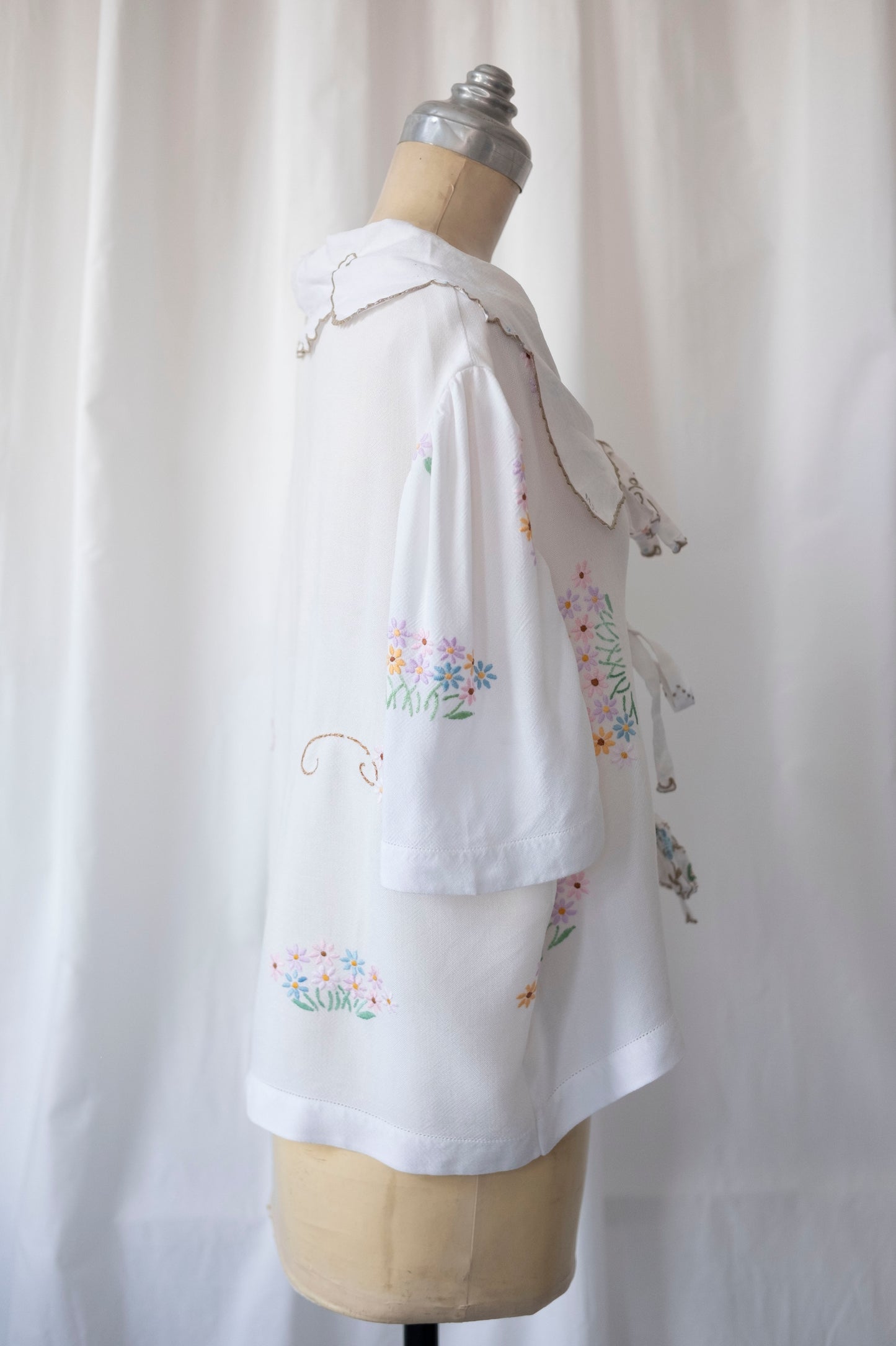 Marianne ~ Reworked Embroidered Tie Shirt - L