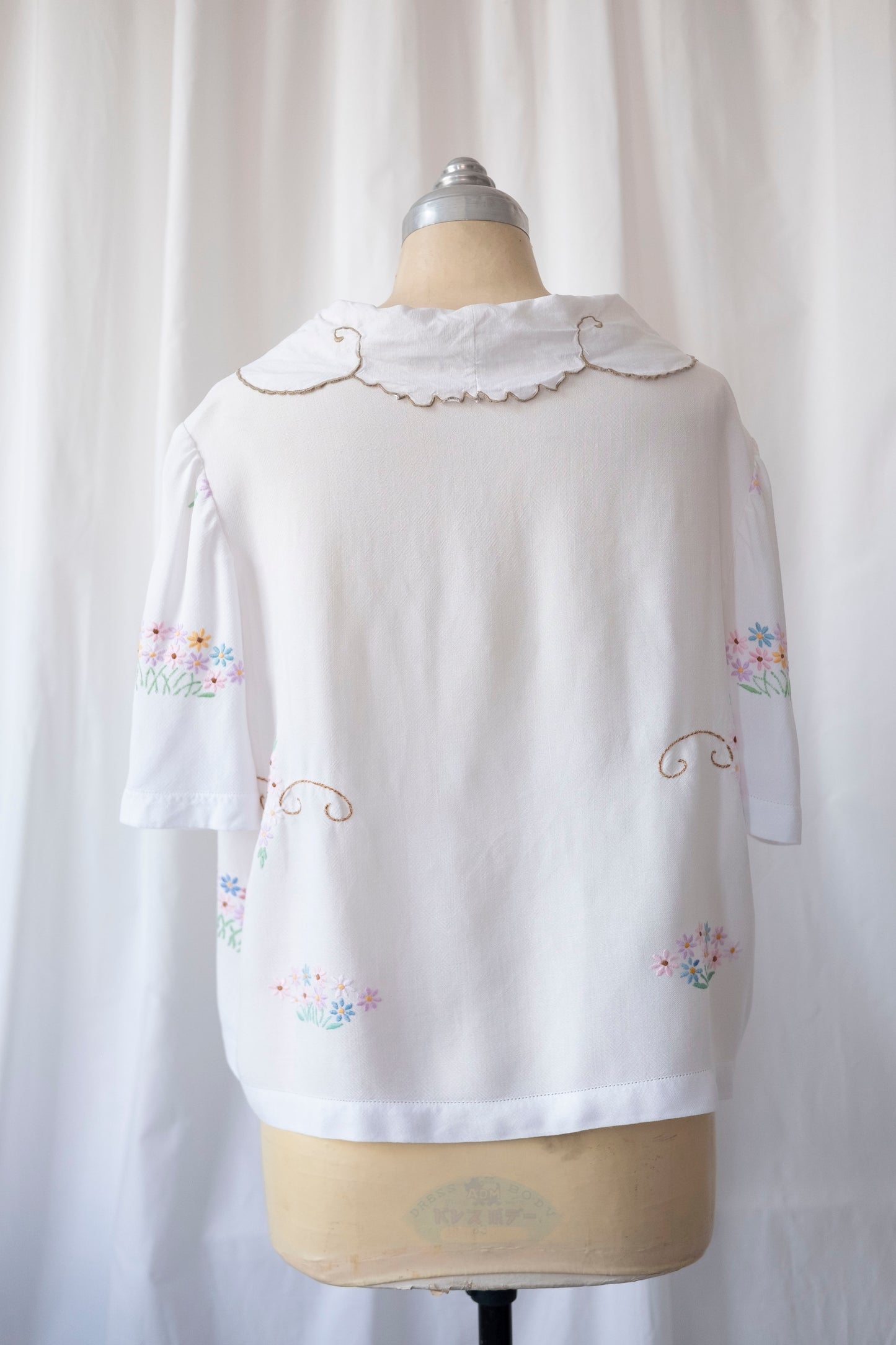 Marianne ~ Reworked Embroidered Tie Shirt - L