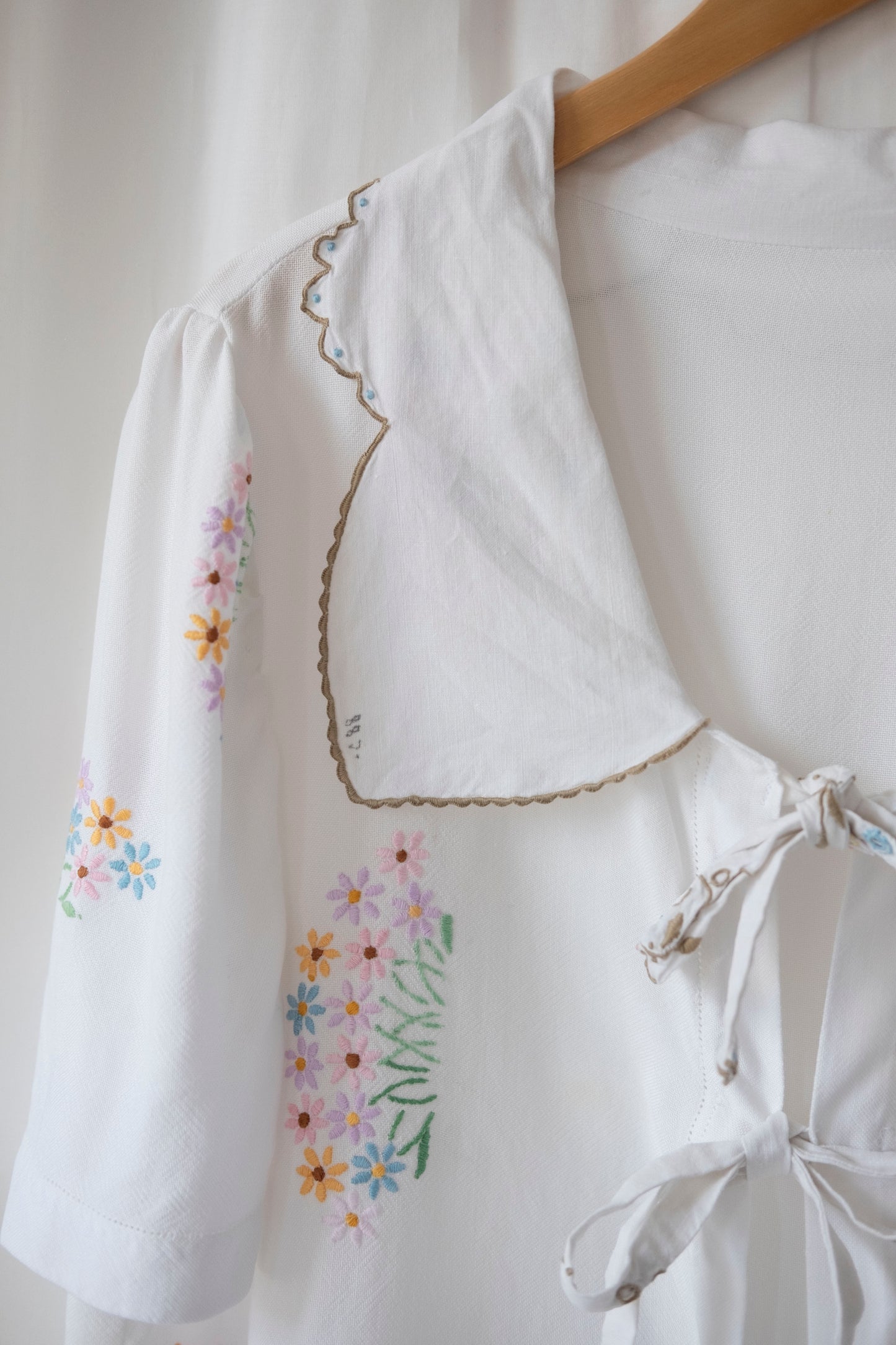 Marianne ~ Reworked Embroidered Tie Shirt - L