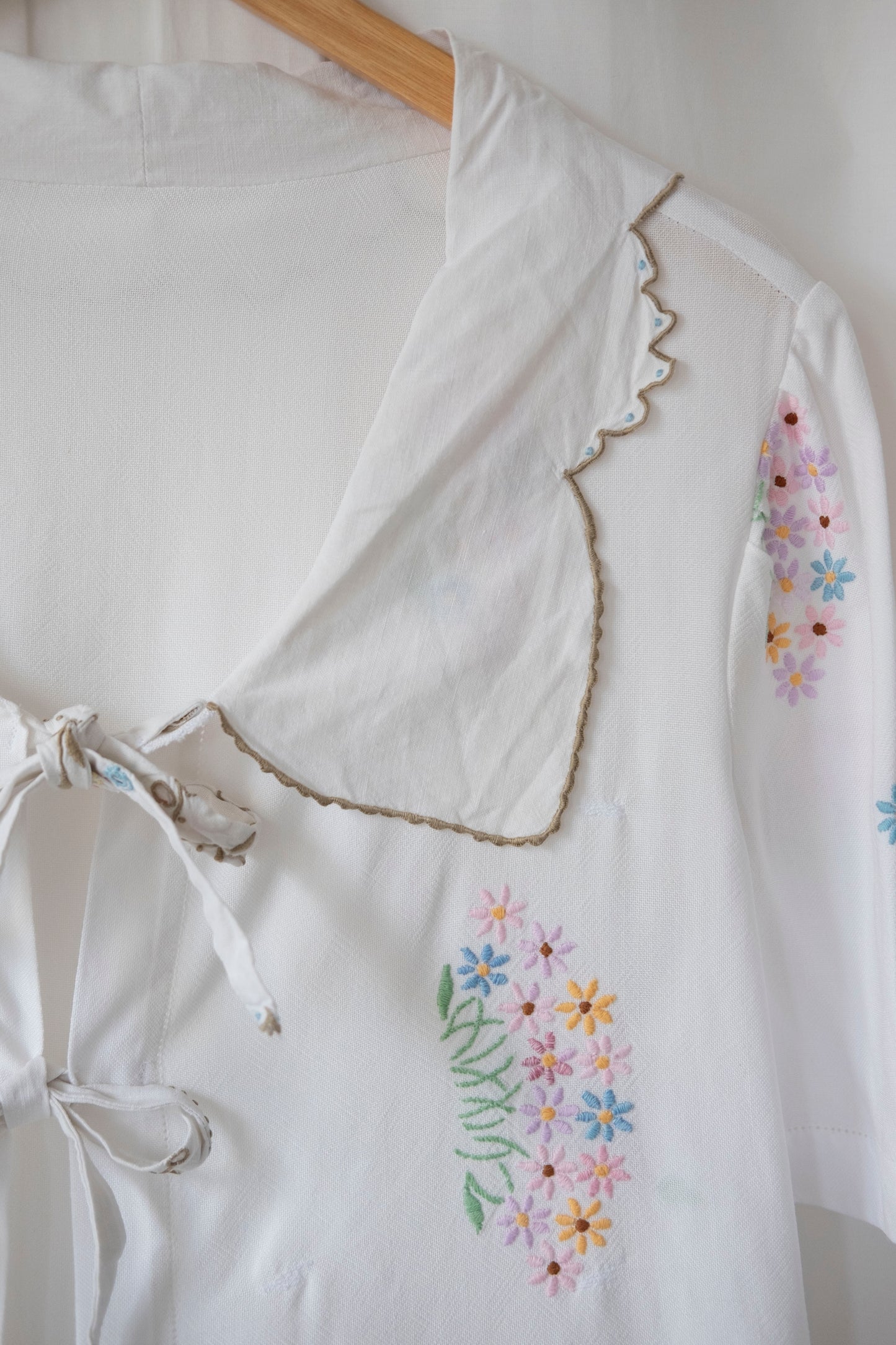 Marianne ~ Reworked Embroidered Tie Shirt - L