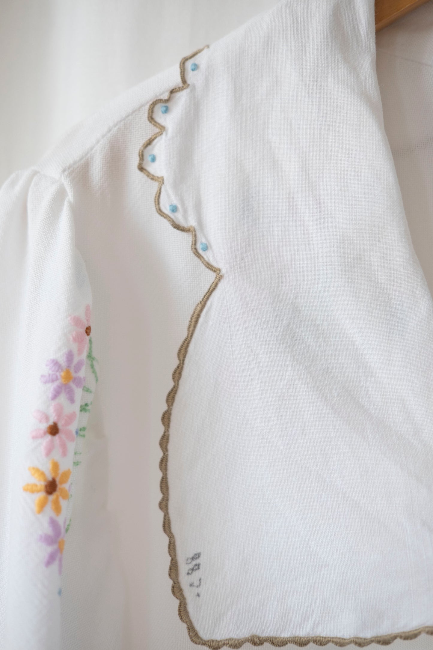 Marianne ~ Reworked Embroidered Tie Shirt - L