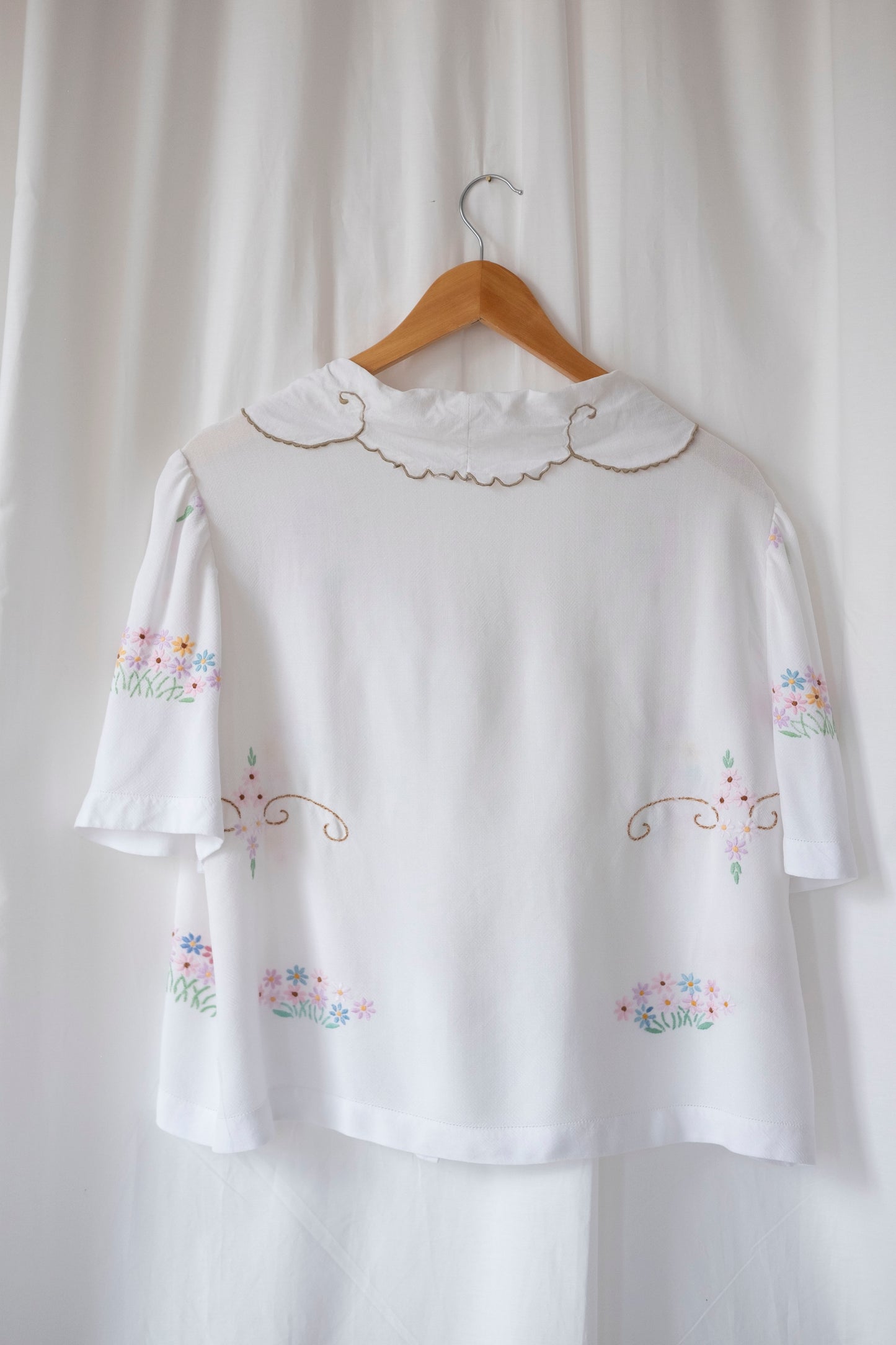 Marianne ~ Reworked Embroidered Tie Shirt - L