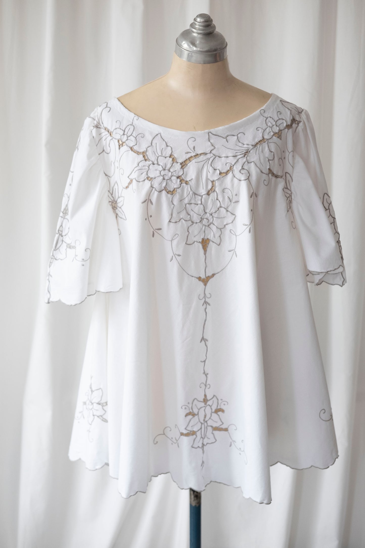 Orchid ~ Reworked Vintage Embroidered Smock Mini Dress - L