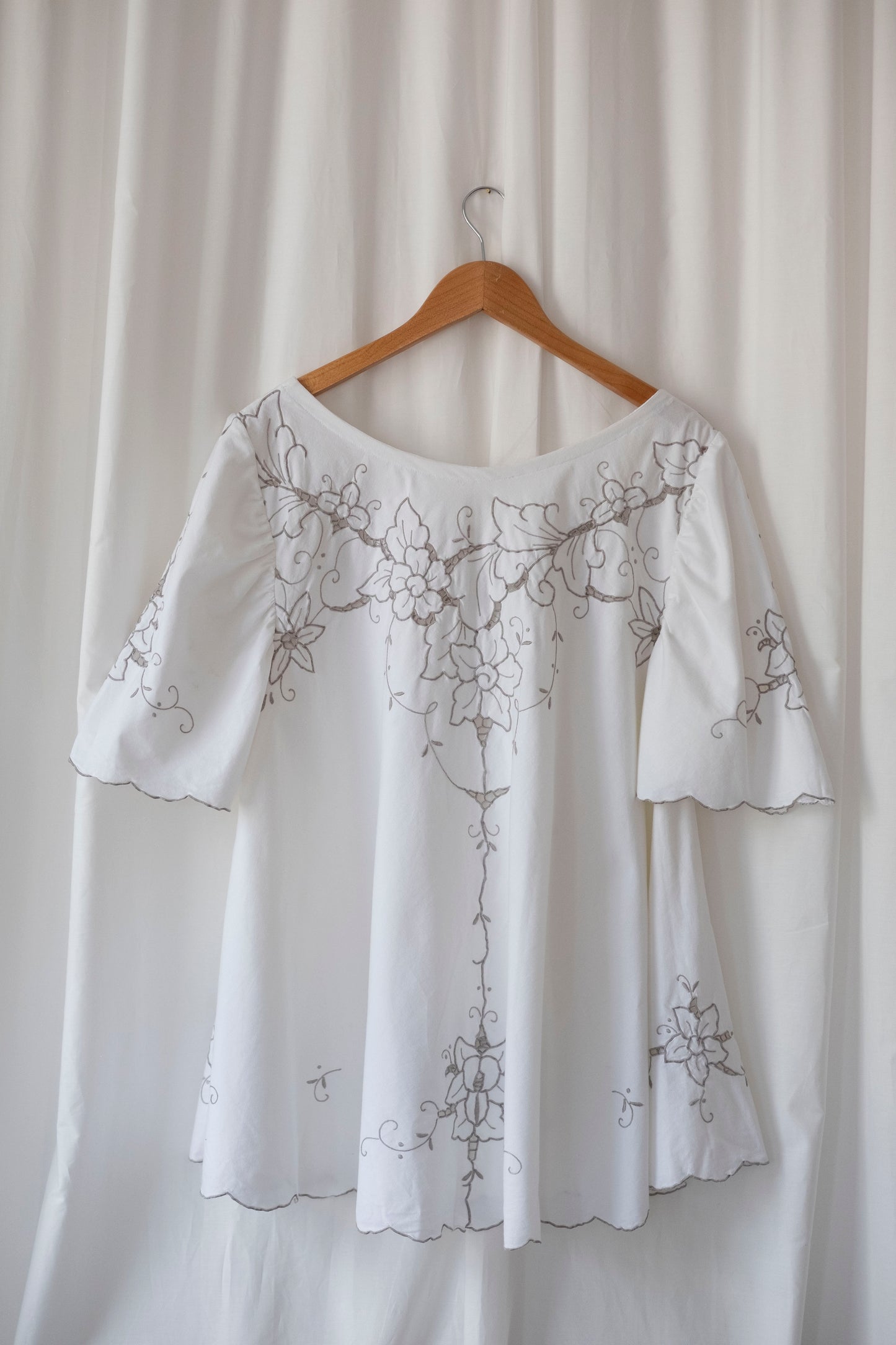 Orchid ~ Reworked Vintage Embroidered Smock Mini Dress - L