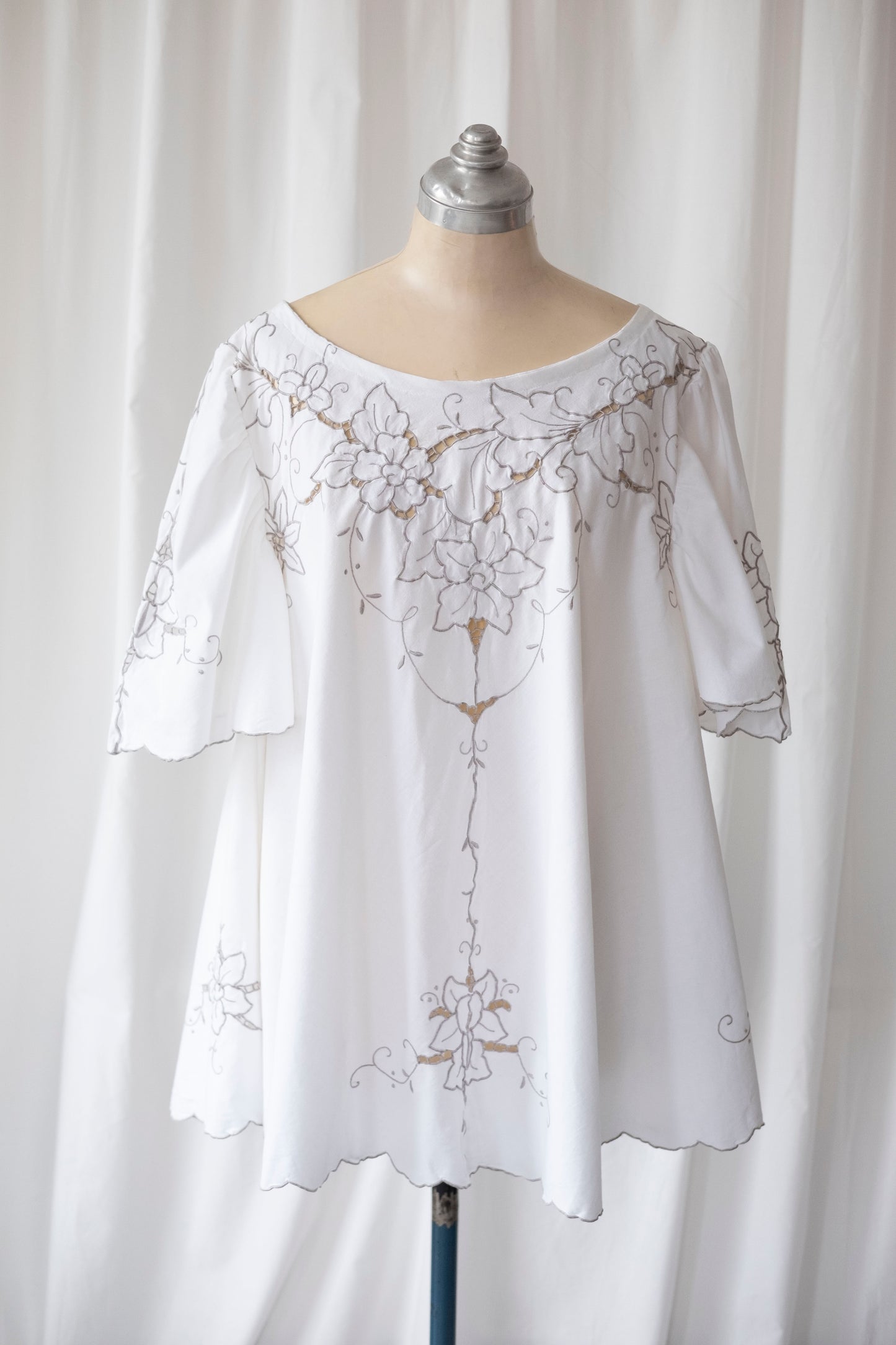 Orchid ~ Reworked Vintage Embroidered Smock Mini Dress - L