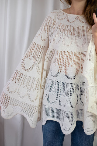 Morello ~ Reworked Vintage Crochet Bell Sleeve Mini Dress - M/L