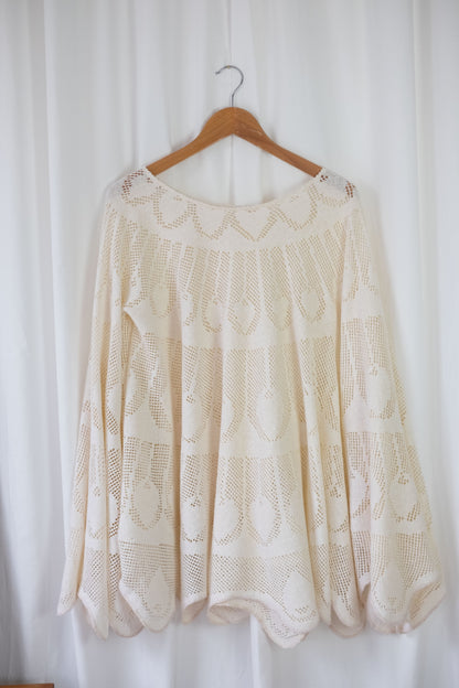 Morello ~ Reworked Vintage Crochet Bell Sleeve Mini Dress - M/L