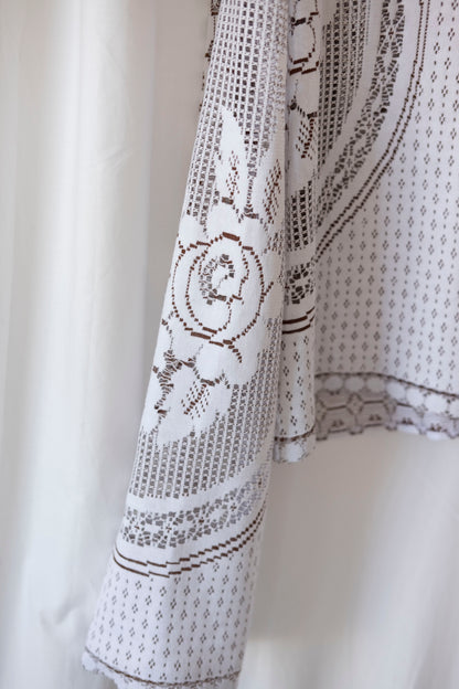 Nightshade ~ Reworked Lace Tablecloth Shirt ~ L