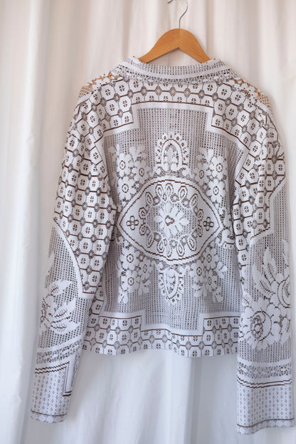 Nightshade ~ Reworked Lace Tablecloth Shirt ~ L