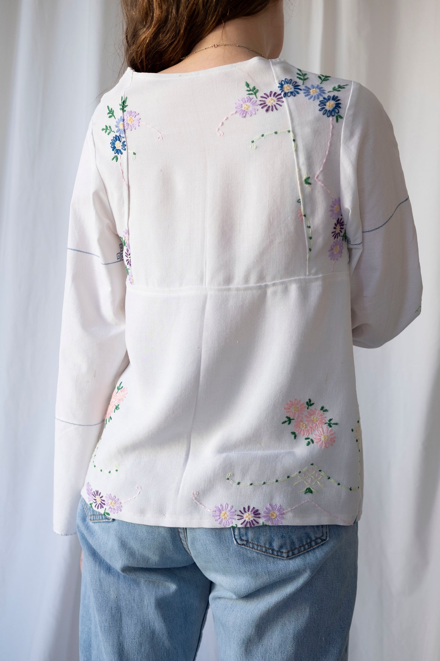 Hyacinth ~ Reworked Embroidered Tie Blouse ~ S