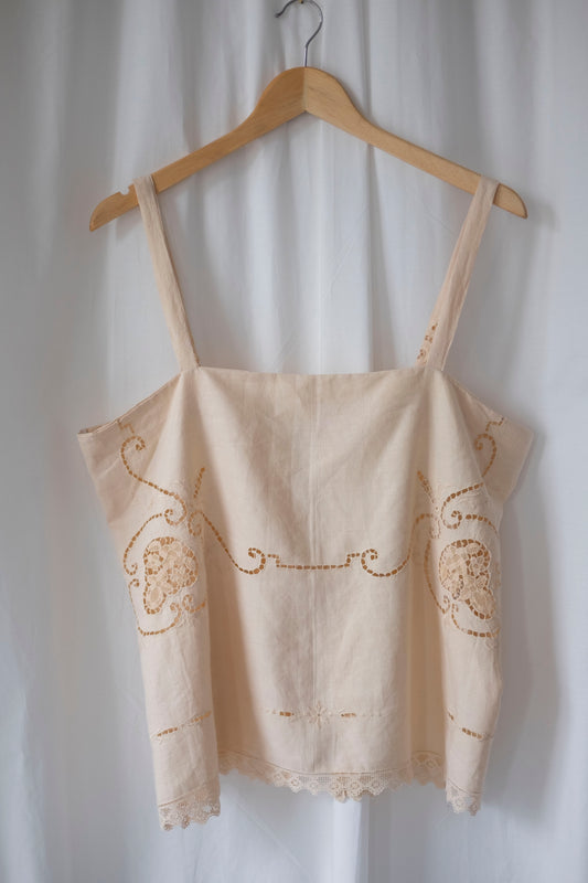 Peach ~ Reworked Antique Tie Cami - L