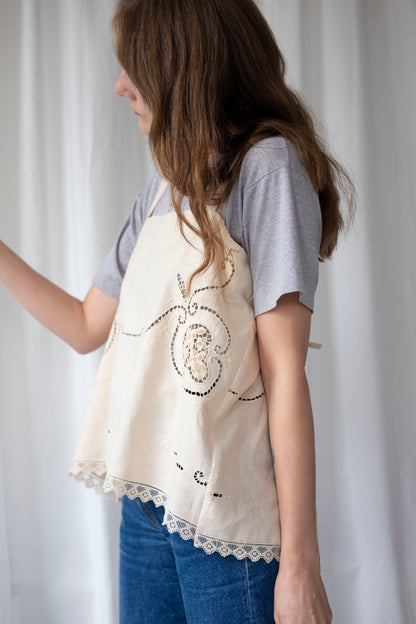 Peach ~ Reworked Antique Tie Cami - L